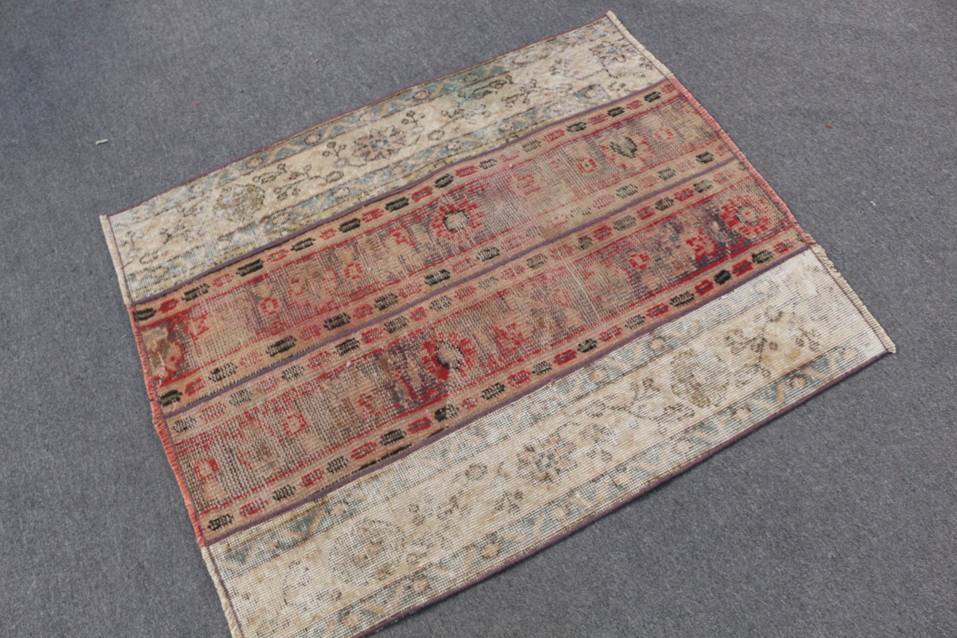 Wool Rug, Hand Knotted Rug, 3x3.7 ft Small Rugs, Wall Hanging Rugs, Vintage Rug, Turkish Rug, Green Bedroom Rug, Door Mat Rug, Moroccan Rug