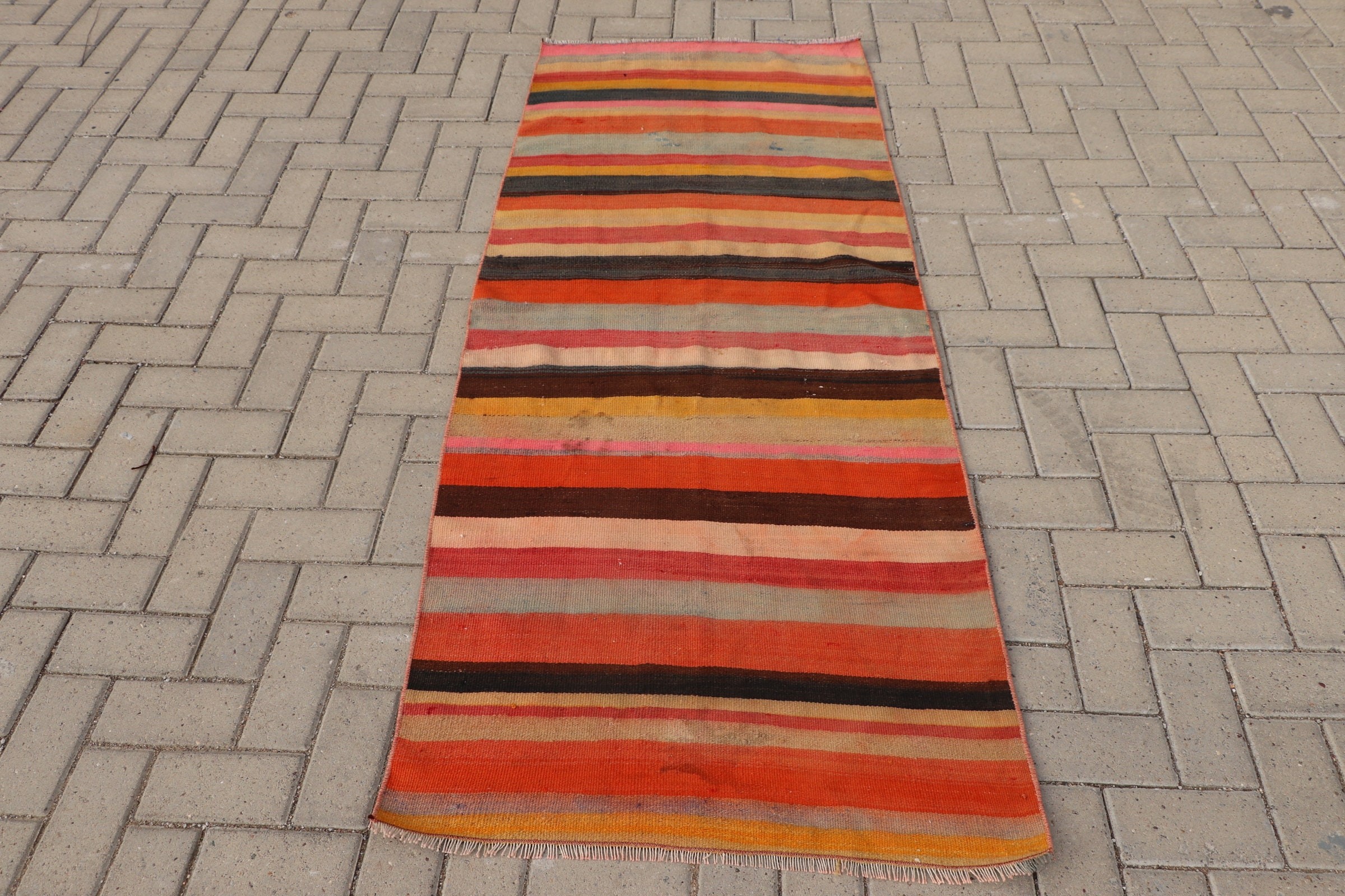Wool Rugs, Kilim, Floor Rug, Yellow Anatolian Rugs, Nursery Rug, Custom Rug, Turkish Rug, Vintage Rugs, Entry Rugs, 2.7x6.7 ft Accent Rugs