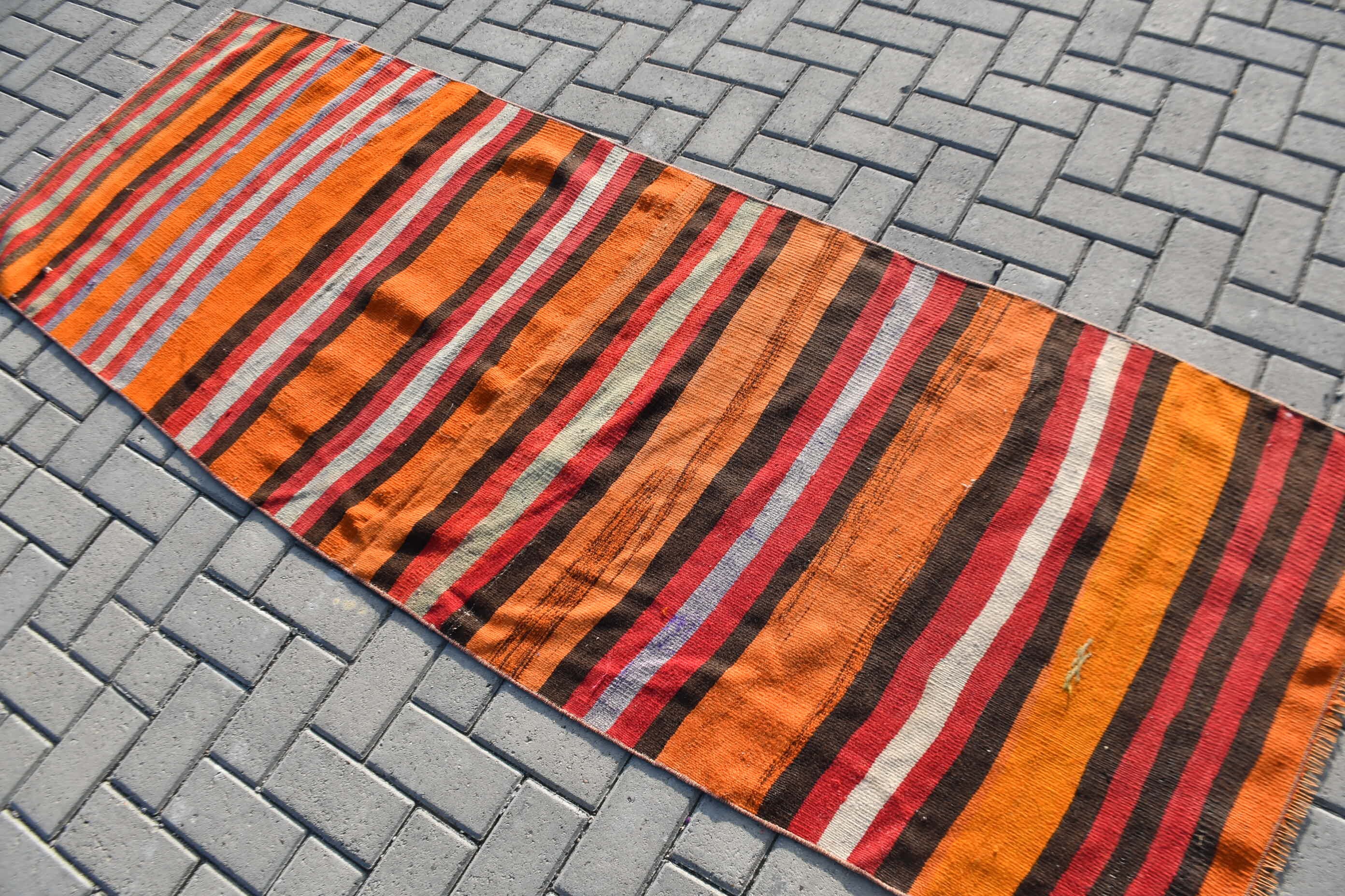 Cool Rug, Antique Rugs, Vintage Rug, Stair Rugs, Orange Oriental Rug, Turkish Rug, Rugs for Hallway, 2.8x8 ft Runner Rug, Dorm Rugs, Kilim