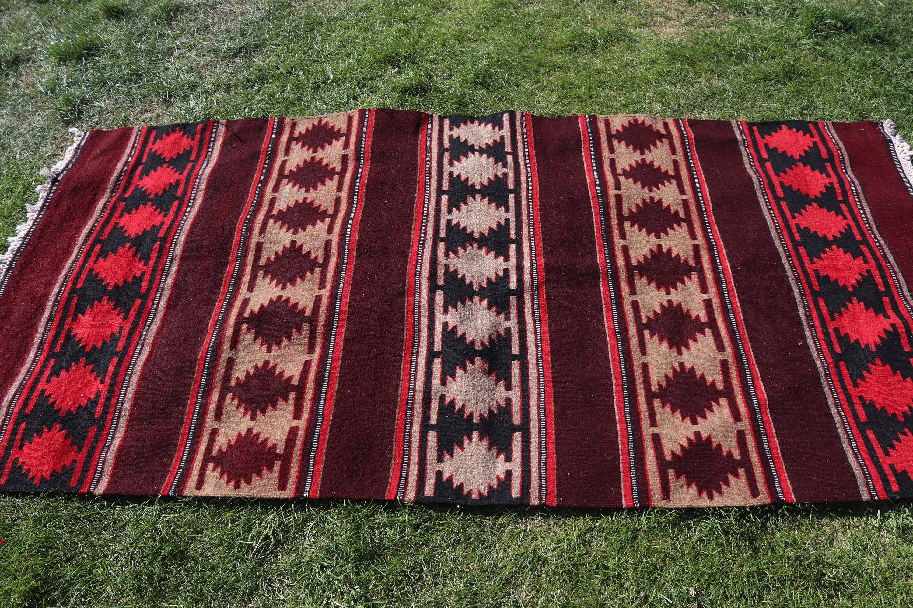 Nursery Rugs, Vintage Rug, Modern Rugs, Kilim, Turkish Rugs, Red Wool Rugs, Kitchen Rugs, Oriental Rug, 3.5x7 ft Area Rug