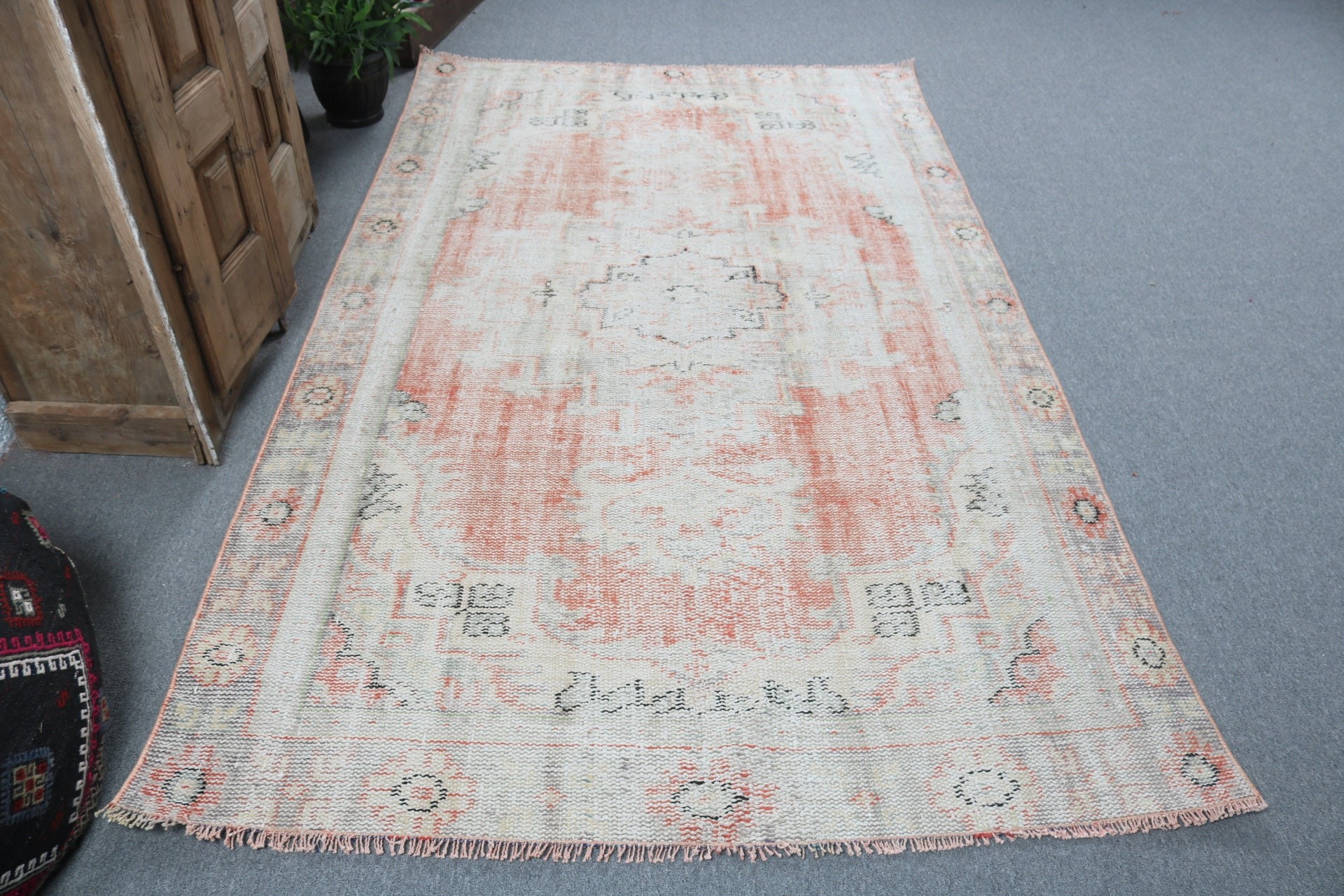 Vintage Halı, 5x8,2 ft Büyük Halılar, Düz Dokuma Halı, Türk Halısı, Yemek Odası Halıları, Büyük Boho Halısı, Turuncu Antika Halılar, Oryantal Halı