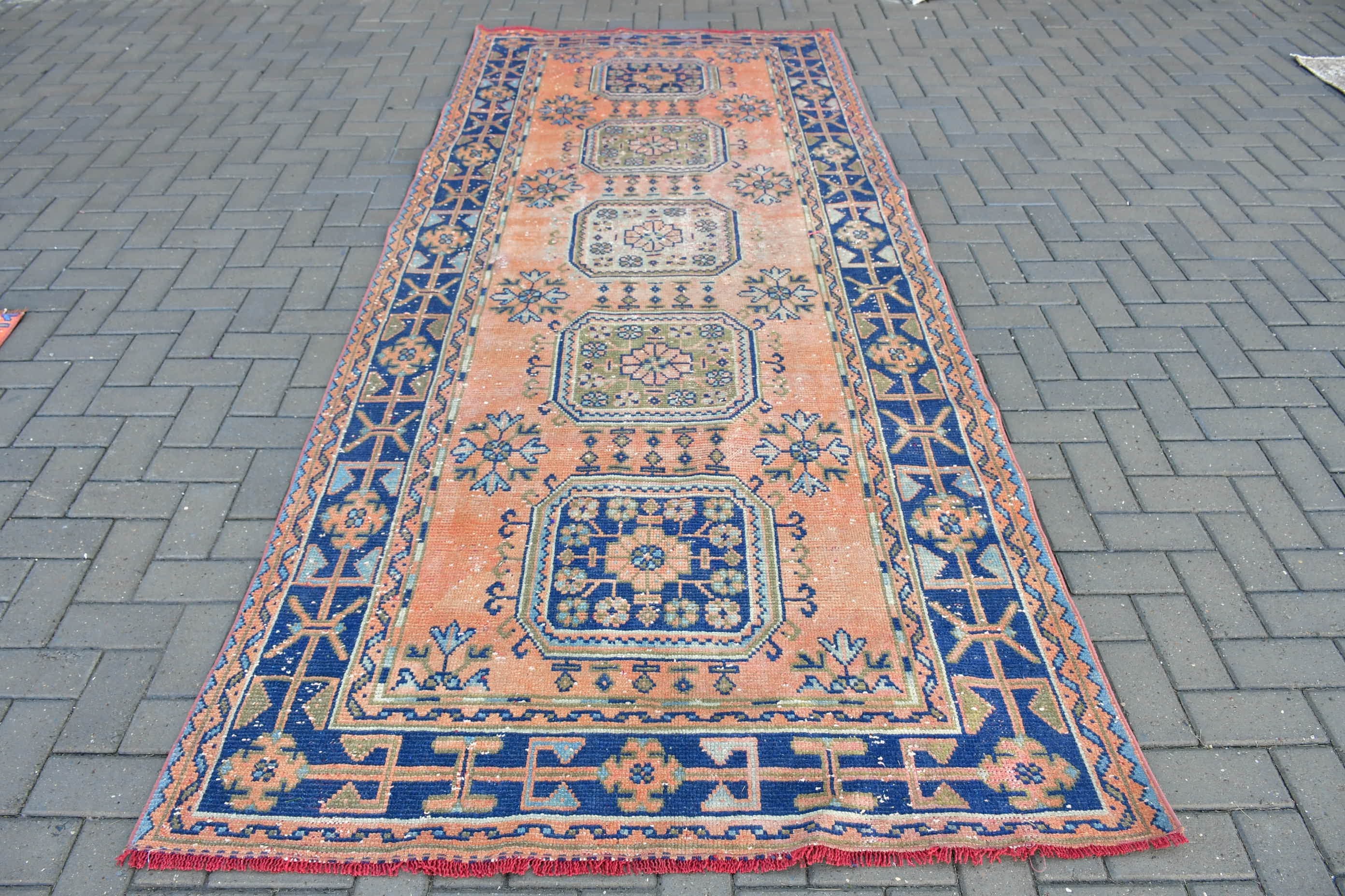 Oriental Rug, Vintage Rug, Anatolian Rug, Floor Rug, Turkish Rug, 4.7x11.3 ft Large Rug, Living Room Rugs, Orange Antique Rugs, Salon Rug