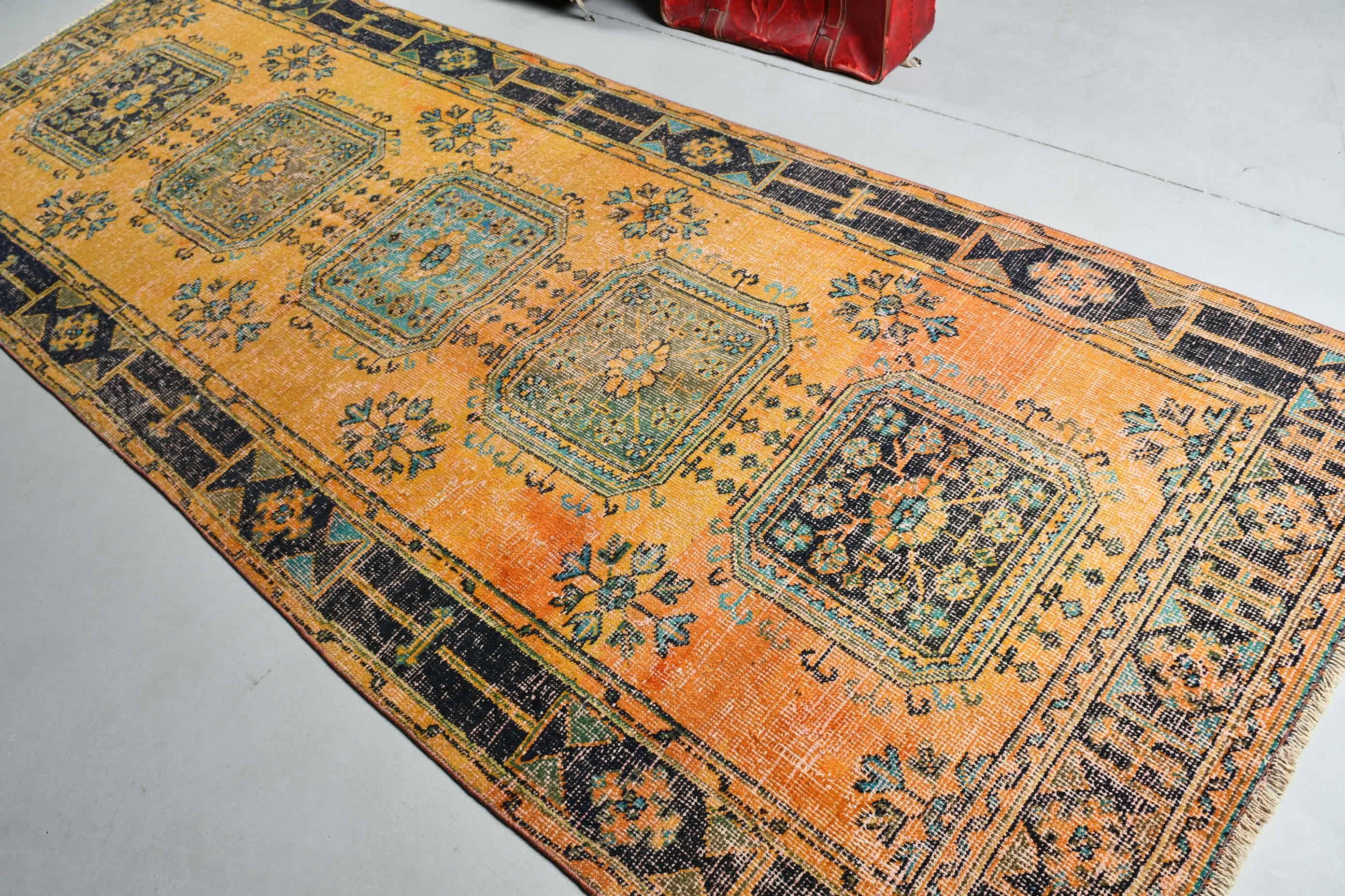 Merdiven Halısı, Türk Halısı, Koridor Halıları, Yün Halı, Ev Dekorasyonu Halısı, Koridor Halısı, Sarı Yün Halı, Vintage Halı, 4.5x11.7 ft Runner Halıları