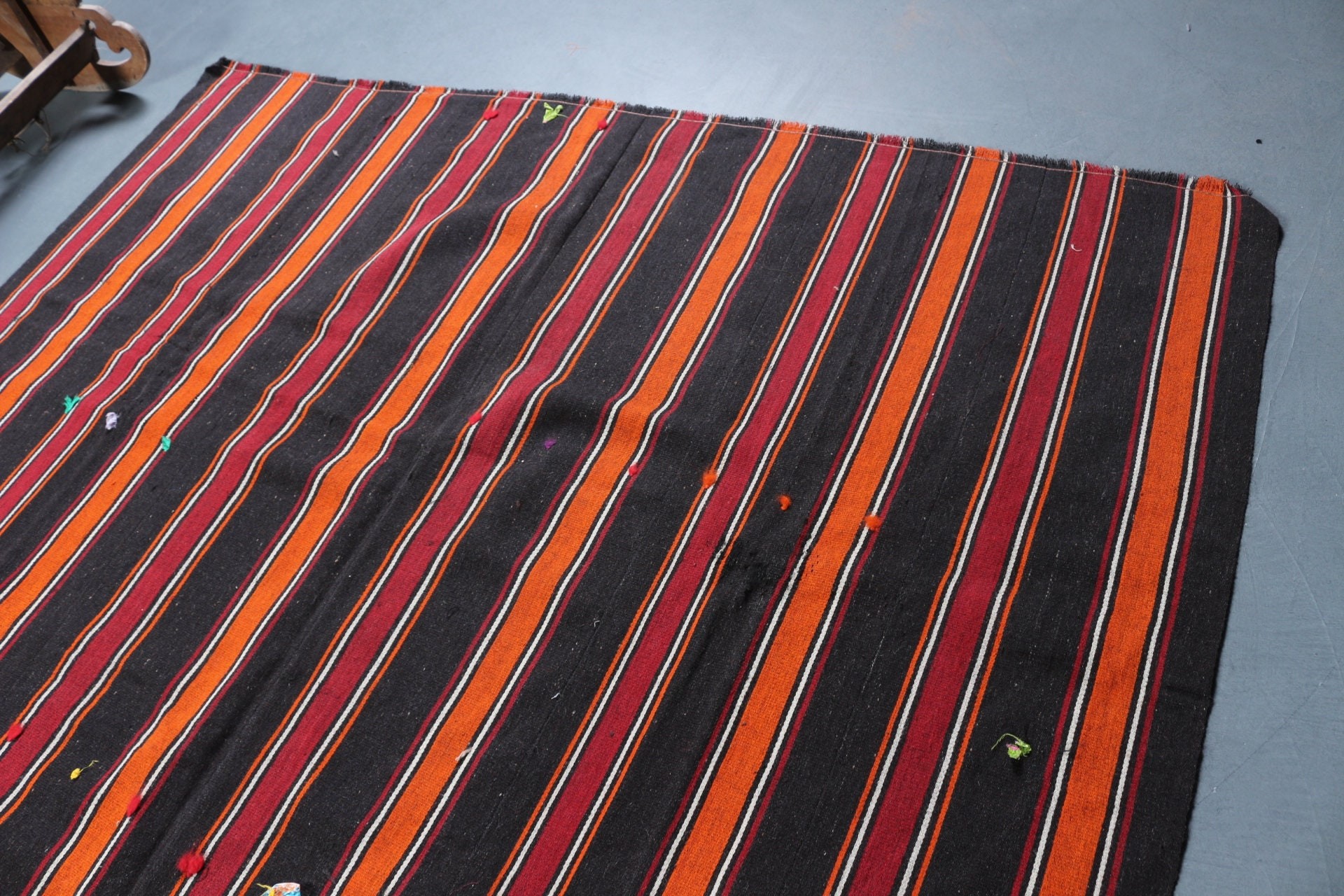 Kilim, Yün Halı, Salon Halıları, Yemek Odası Halısı, Vintage Halı, 7,3x8,7 ft Büyük Halılar, Salon Halısı, Yer Halısı, Siyah Yer Halısı, Türk Halısı