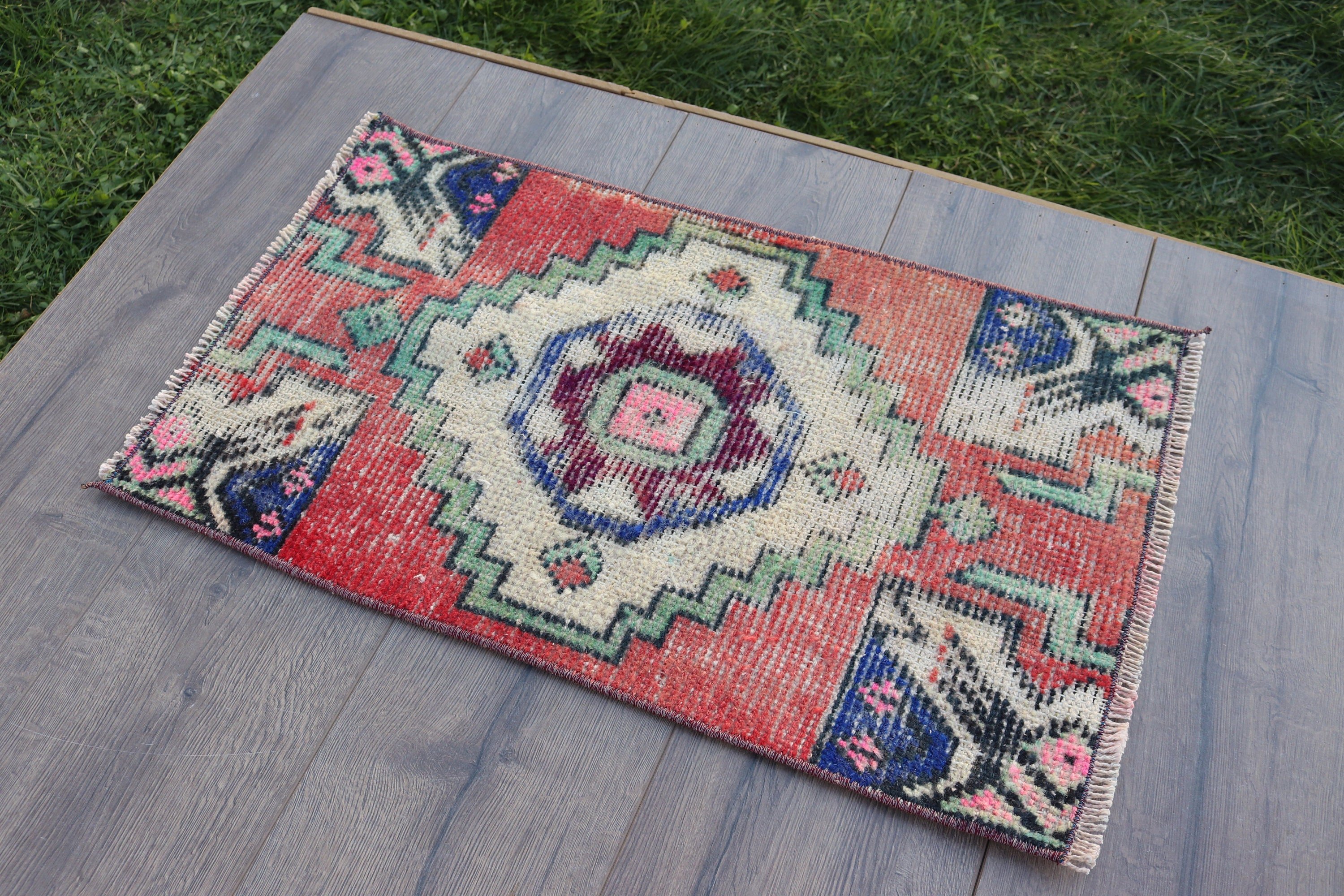 Oushak Rugs, Red Antique Rug, 1.3x2.2 ft Small Rug, Entry Rugs, Car Mat Rugs, Vintage Rugs, Antique Rug, Bath Mat Cute Rug, Turkish Rugs