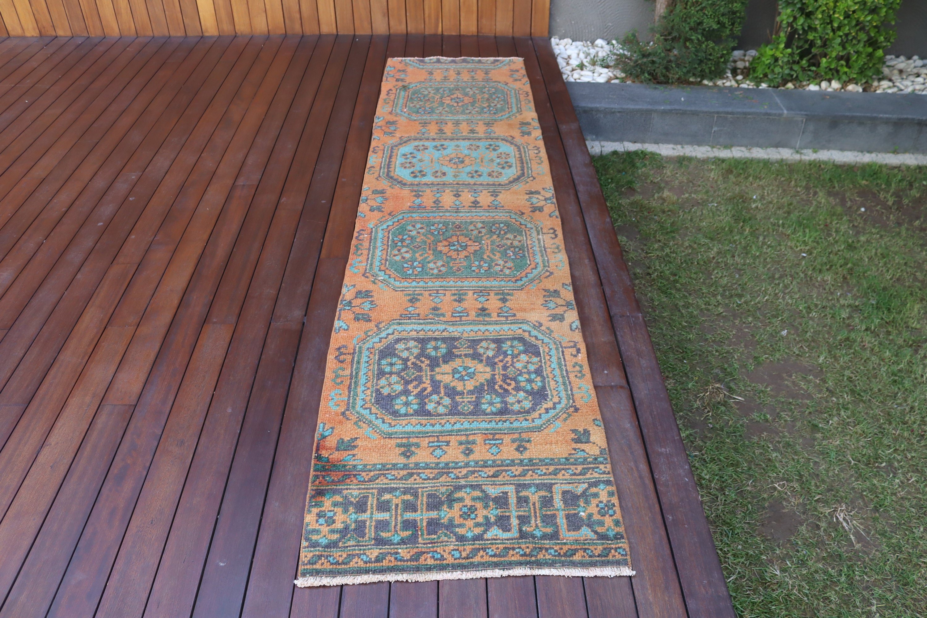 Turkish Rugs, Oushak Rug, Beni Ourain Runner Rugs, 2.2x9.3 ft Runner Rug, Neutral Rug, Vintage Rugs, Stair Rug, Orange Neutral Rugs