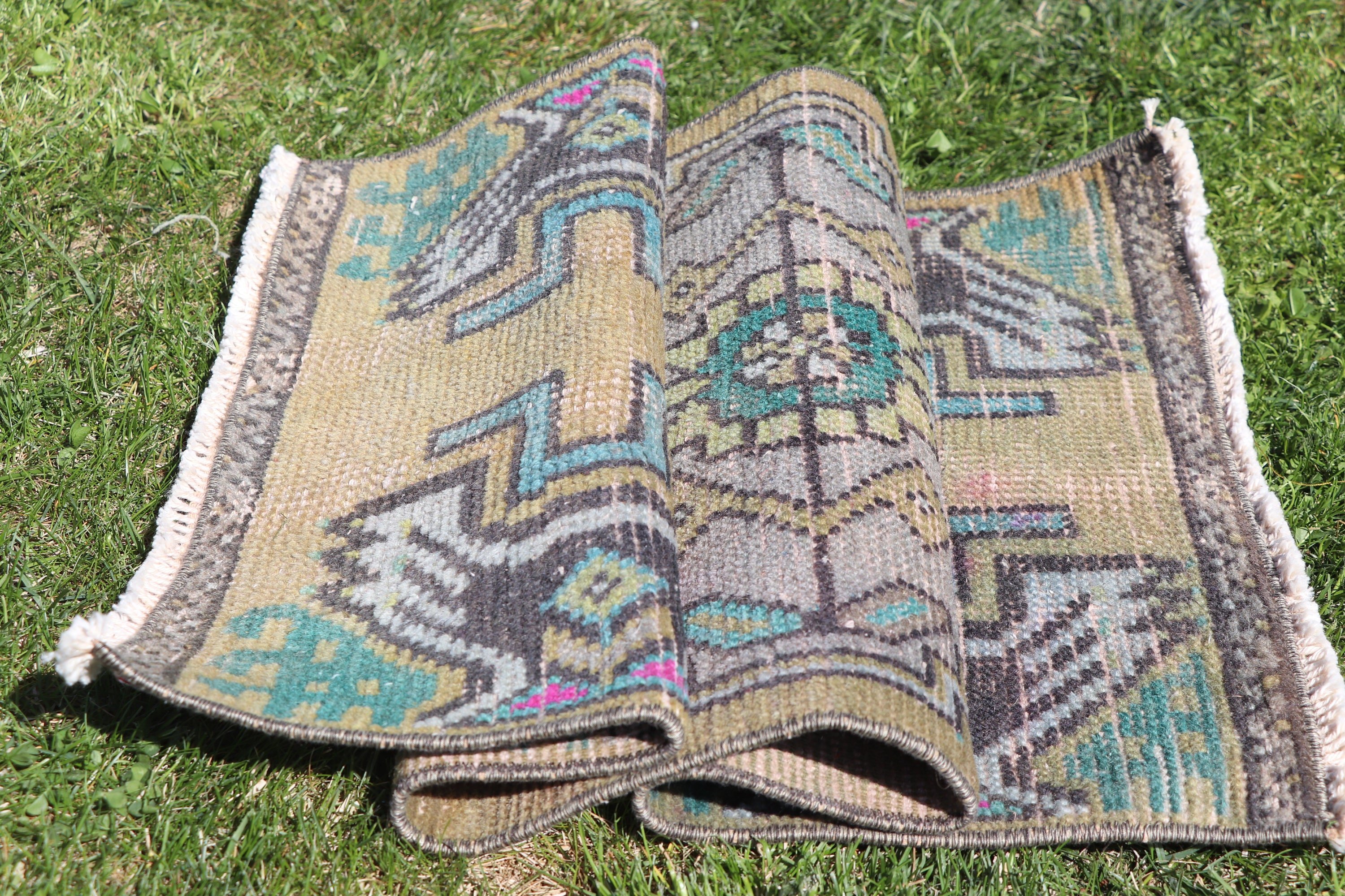 Yeşil Fas Halısı, 1.3x3 ft Küçük Halı, Banyo Halıları, Türk Halıları, Boho Halıları, Vintage Halılar, Mutfak Halıları, Yatak Odası Halıları, Mutfak Halıları