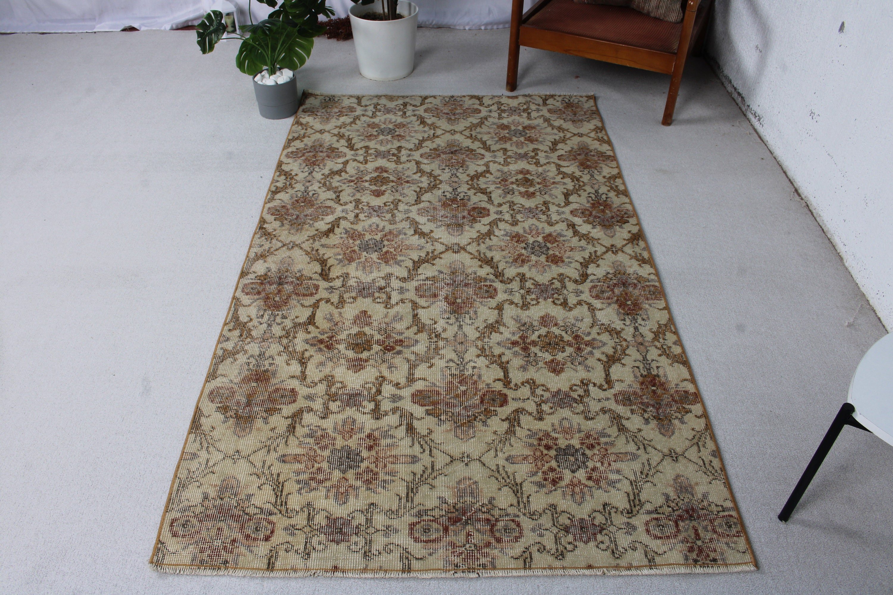 Turkish Rug, 3.9x6.6 ft Area Rugs, Rugs for Kitchen, Vintage Rug, Vintage Area Rugs, Oriental Rugs, Beige Oriental Rugs