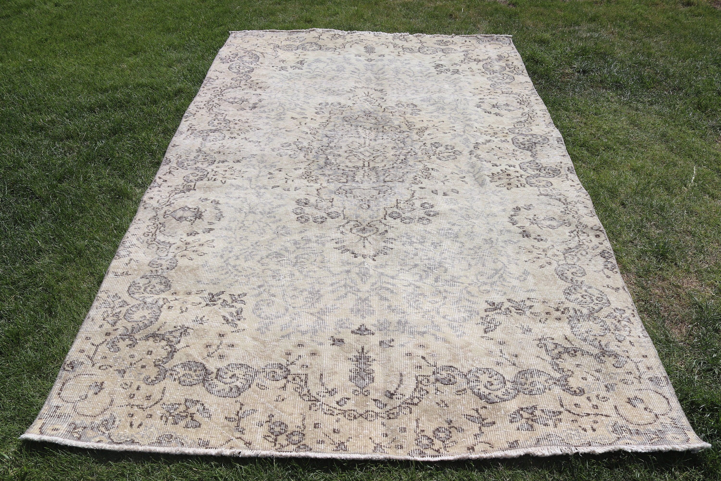 Bej Boho Halılar, 5.4x8.6 ft Büyük Halılar, El Dokuma Halılar, Vintage Halılar, Yemek Odası Halısı, Oryantal Halılar, Türk Halısı, Büyük Oushak Halıları