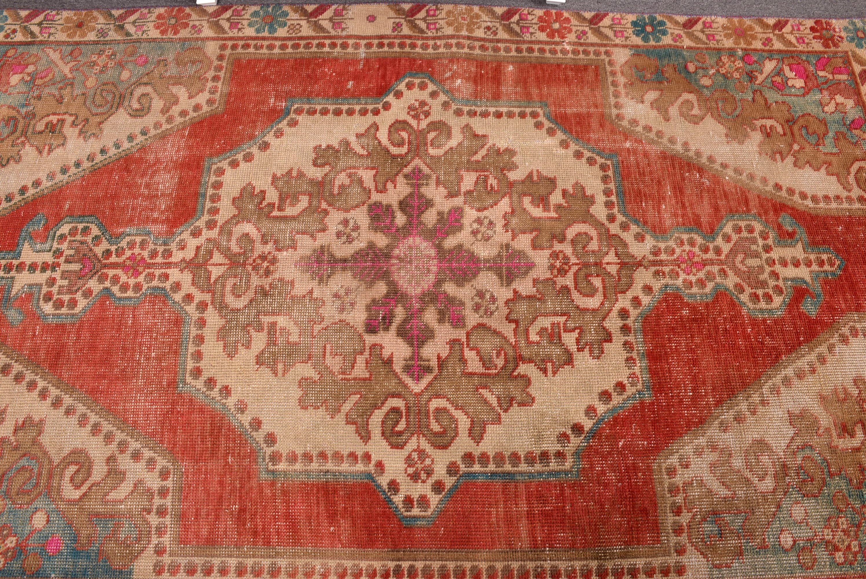 Bedroom Rugs, Turkish Rug, 4.4x7.2 ft Area Rugs, Kitchen Rug, Vintage Rug, Indoor Rugs, Rugs for Kitchen, Red Boho Rugs