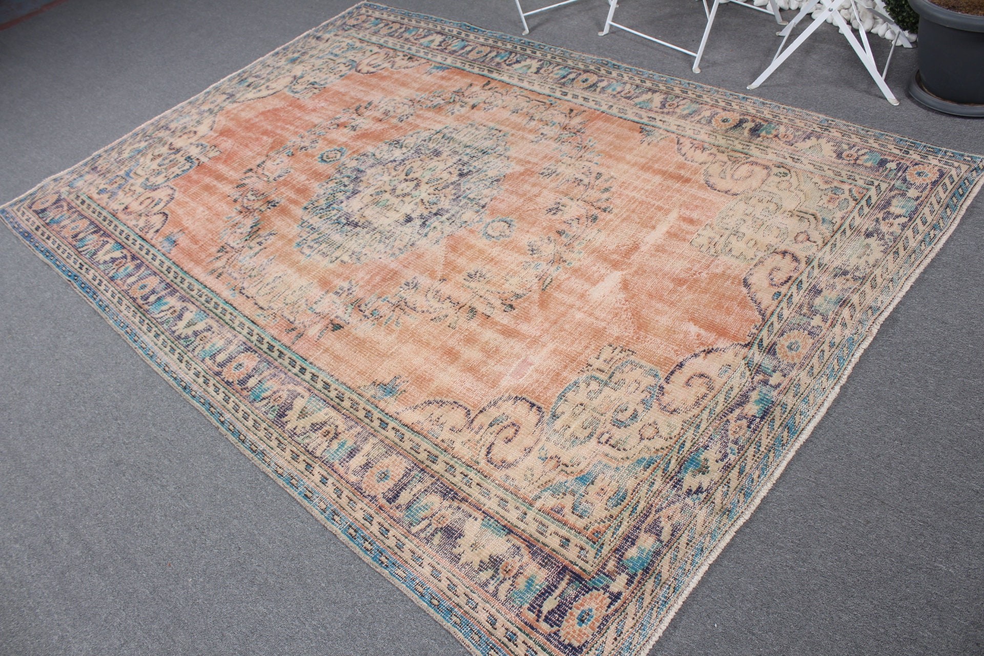 Turkish Rugs, Oriental Rug, 5.7x8.3 ft Large Rugs, Antique Rug, Orange Oushak Rug, Vintage Rugs, Dining Room Rug, Pale Rug, Living Room Rug