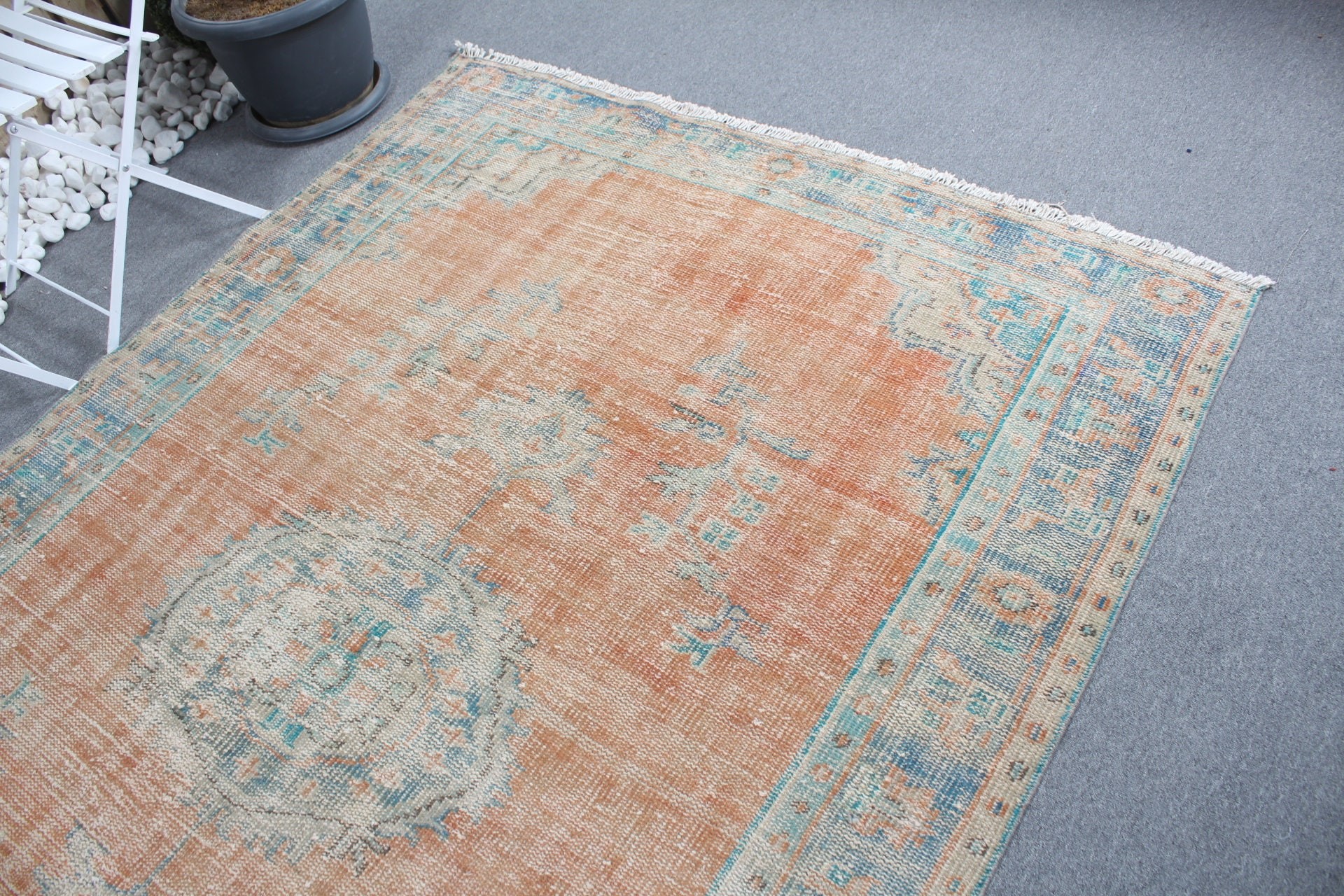 Bedroom Rug, Orange Floor Rug, Moroccan Rug, Living Room Rug, 5.4x8.5 ft Large Rug, Rugs for Salon, Turkish Rug, Vintage Rug