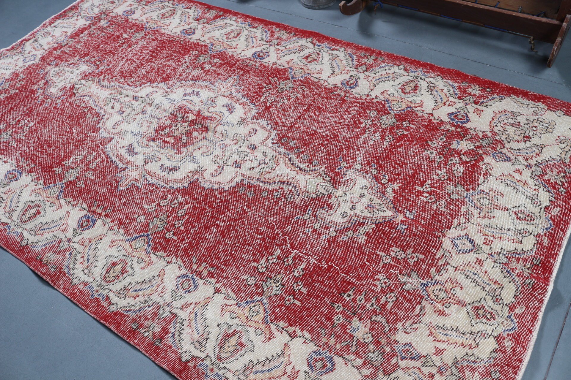 Salon Halısı, Vintage Halılar, Kırmızı Ev Dekor Halısı, 5.2x8.8 ft Büyük Halılar, Türk Halısı, Oryantal Halı, El Düğümlü Halı, Yatak Odası Halısı, Yer Halıları