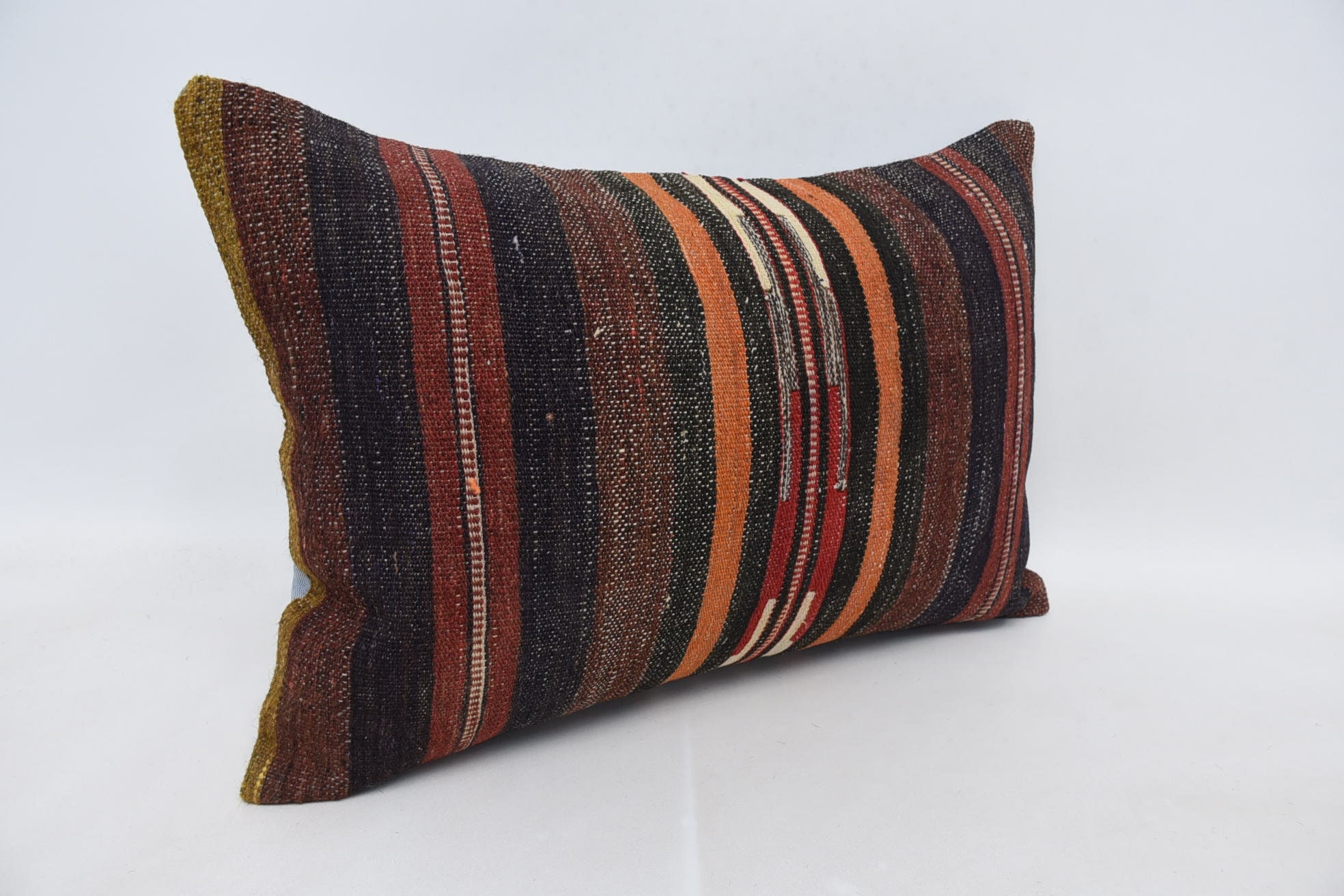 One Of A Kind Cushion, Turkish Kilim Pillow, 16"x24" Brown Cushion, Sofa Cushion, Boho Pillow Sham Cover, Antique Pillows