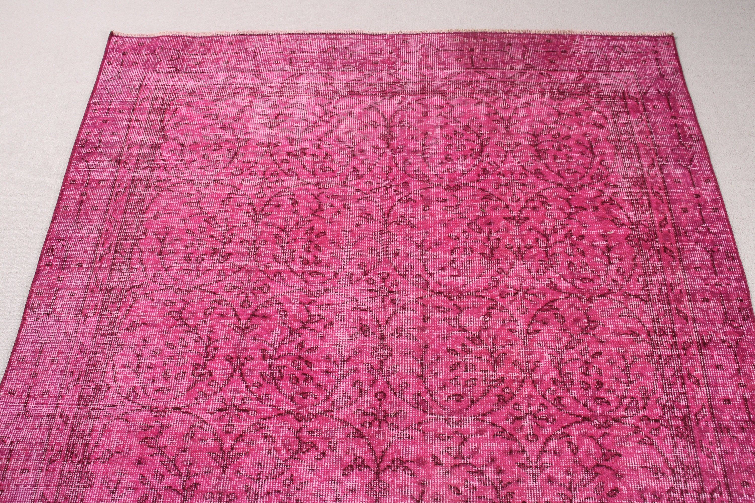 Vintage Rug, Turkish Rugs, Pink Geometric Rugs, Nursery Rugs, 4.7x7.8 ft Area Rugs, Cool Rug, Rugs for Oushak Area, Home Decor Rug