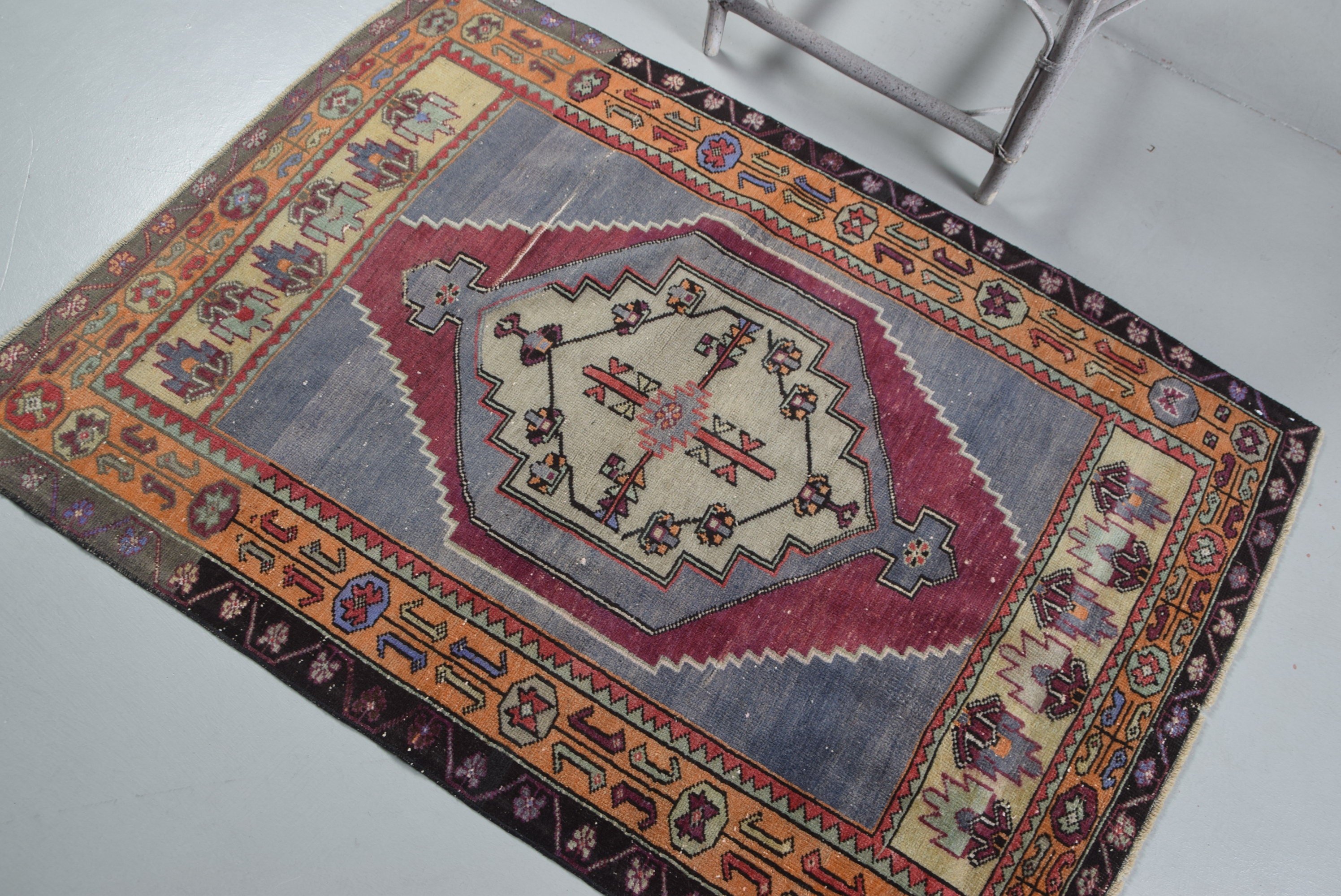 Orange Wool Rug, Nursery Rug, Vintage Rug, Anatolian Rugs, 3.4x4.7 ft Accent Rug, Wool Rugs, Rugs for Bedroom, Bedroom Rug, Turkish Rugs