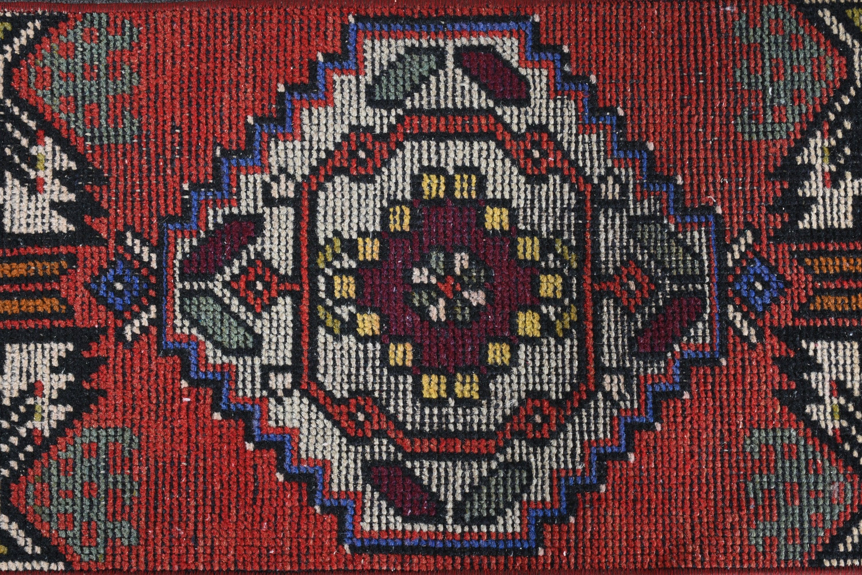 Bedroom Rug, Door Mat Rug, Moroccan Rugs, Red Wool Rug, 1.3x2.9 ft Small Rug, Vintage Rugs, Rugs for Nursery, Turkish Rug