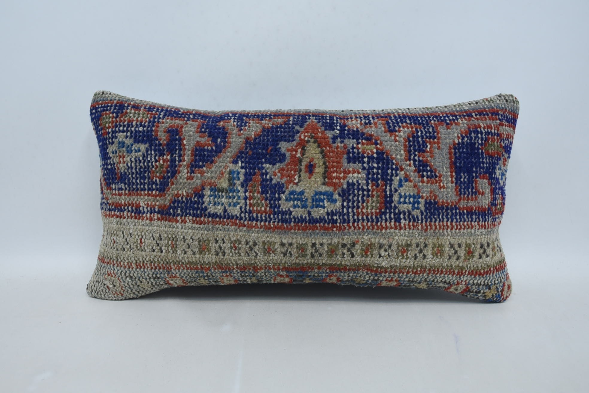 Kilim Pillow Cover, Vintage Kilim Throw Pillow, Vintage Kilim Pillow Cushion Cover, Pillow for Sofa, 12"x24" Blue Cushion Case