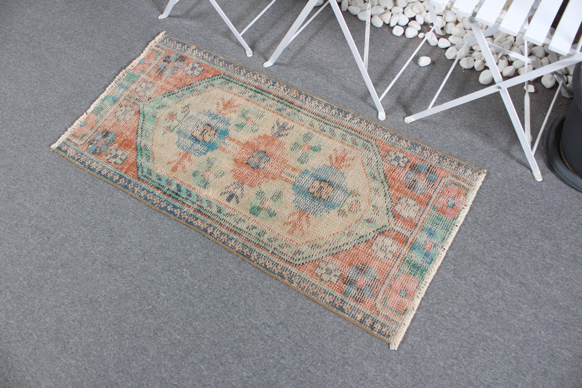 Door Mat Rug, Vintage Rug, Bathroom Rug, 1.9x3.9 ft Small Rugs, Green Home Decor Rugs, Pale Rug, Turkish Rug, Antique Rugs