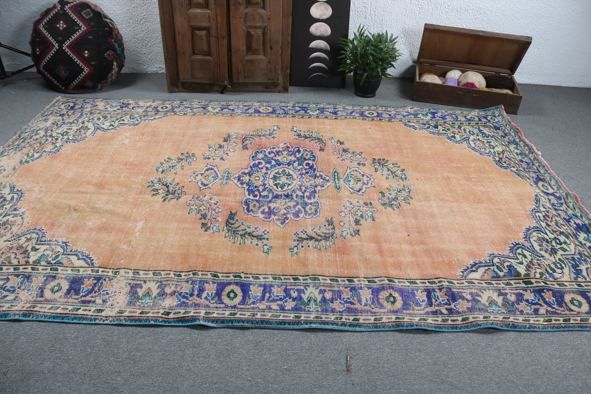 Büyük Vintage Halılar, Türk Halıları, Oushak Halısı, Boho Halısı, Oryantal Halısı, 6,5x10,2 ft Büyük Halısı, Turuncu Soğuk Halısı, Yatak Odası Halısı, Vintage Halısı