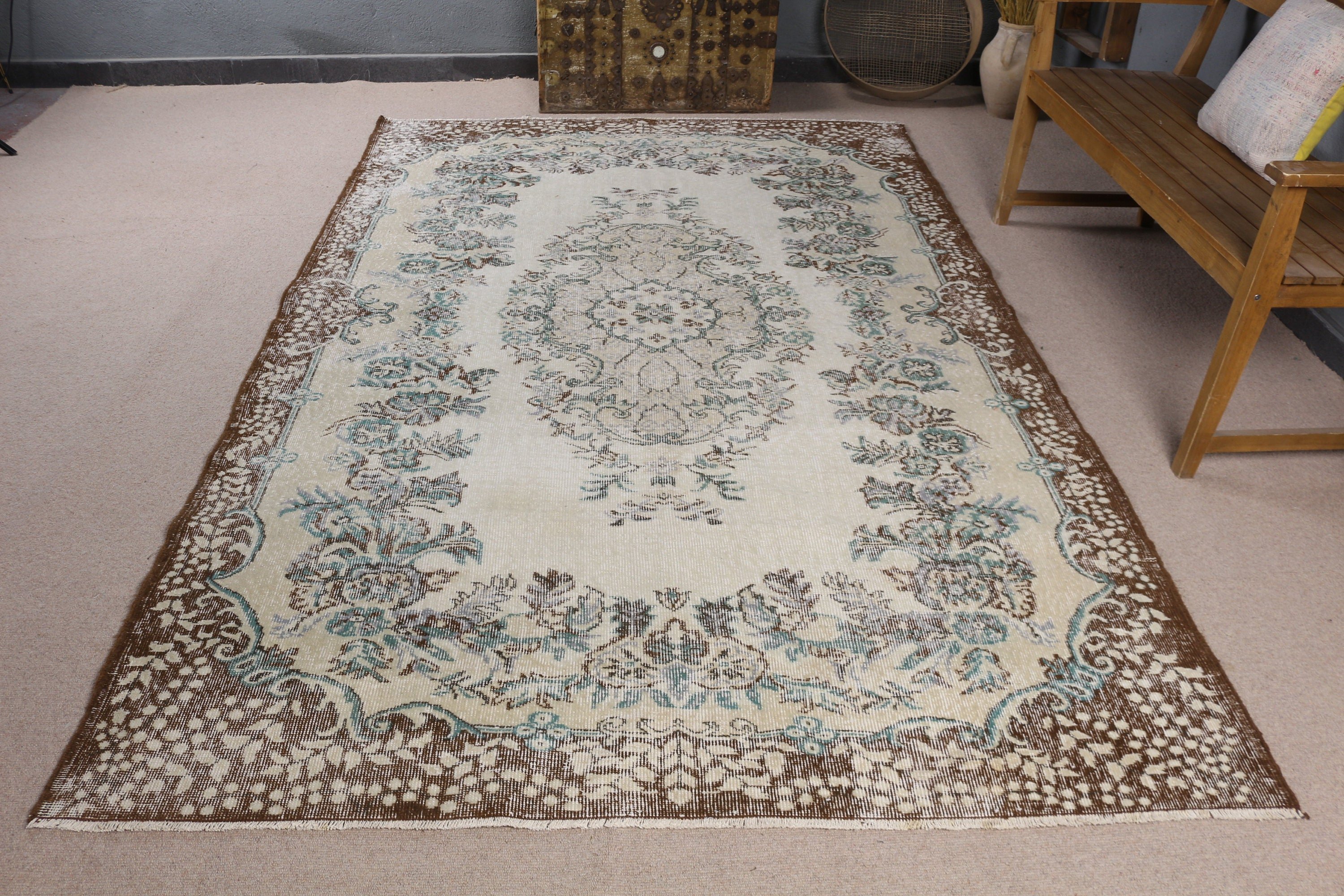 Büyük Vintage Halı, 5.7x9.2 ft Büyük Halı, Boho Halılar, Vintage Halı, Yatak Odası Halıları, El Dokuma Halılar, Bej Fas Halıları, Yün Halılar, Türk Halıları