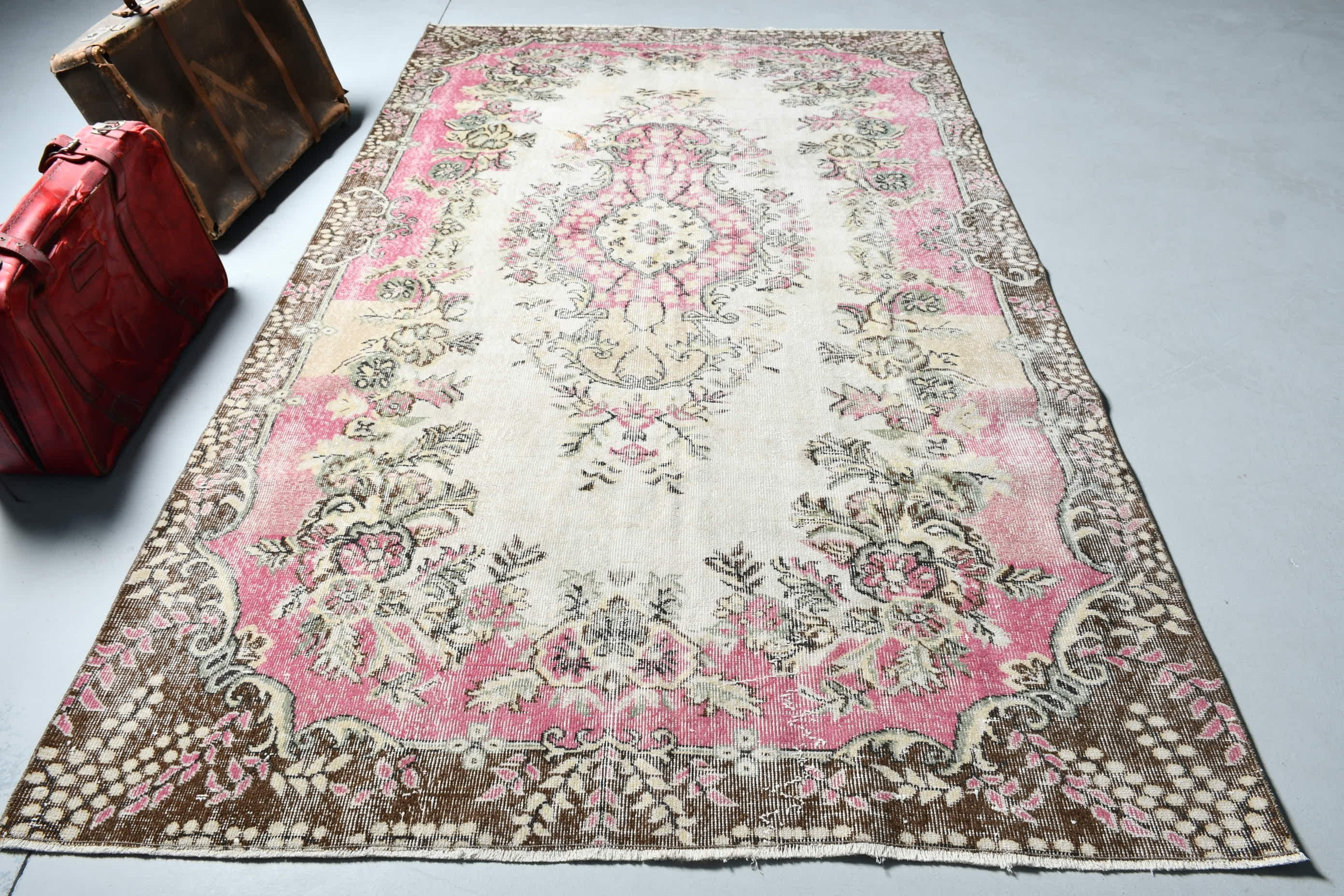 Anadolu Halısı, Bej Havalı Halılar, Türk Halısı, Yatak Odası Halıları, Vintage Halı, Yurt Halısı, Oryantal Halılar, Yemek Odası Halısı, 5,6x9,1 ft Büyük Halı