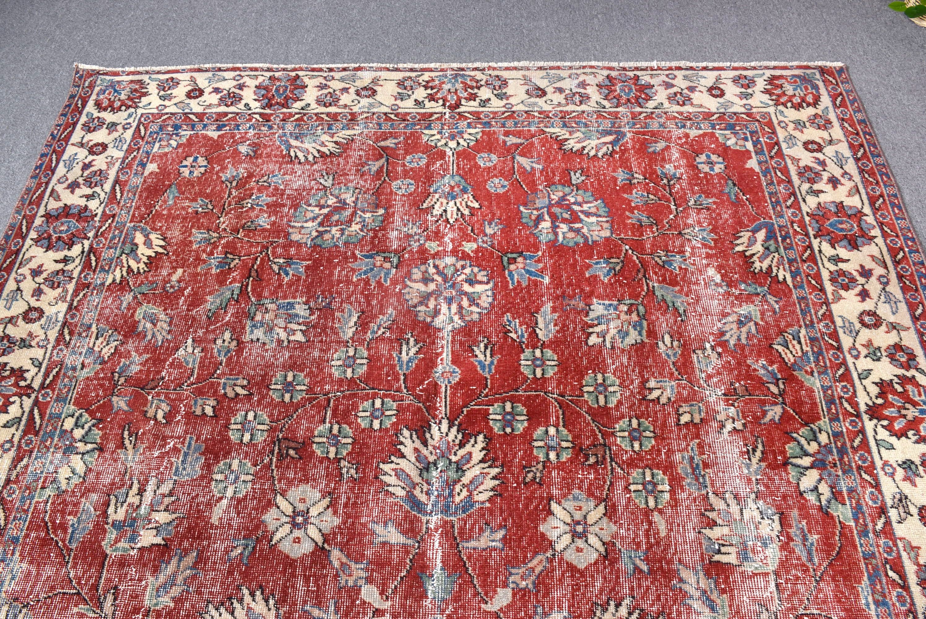 Oriental Rugs, Large Oushak Rugs, Turkish Rug, Large Vintage Rugs, Oushak Rugs, Vintage Rugs, 6.6x9.4 ft Large Rug, Red Anatolian Rugs