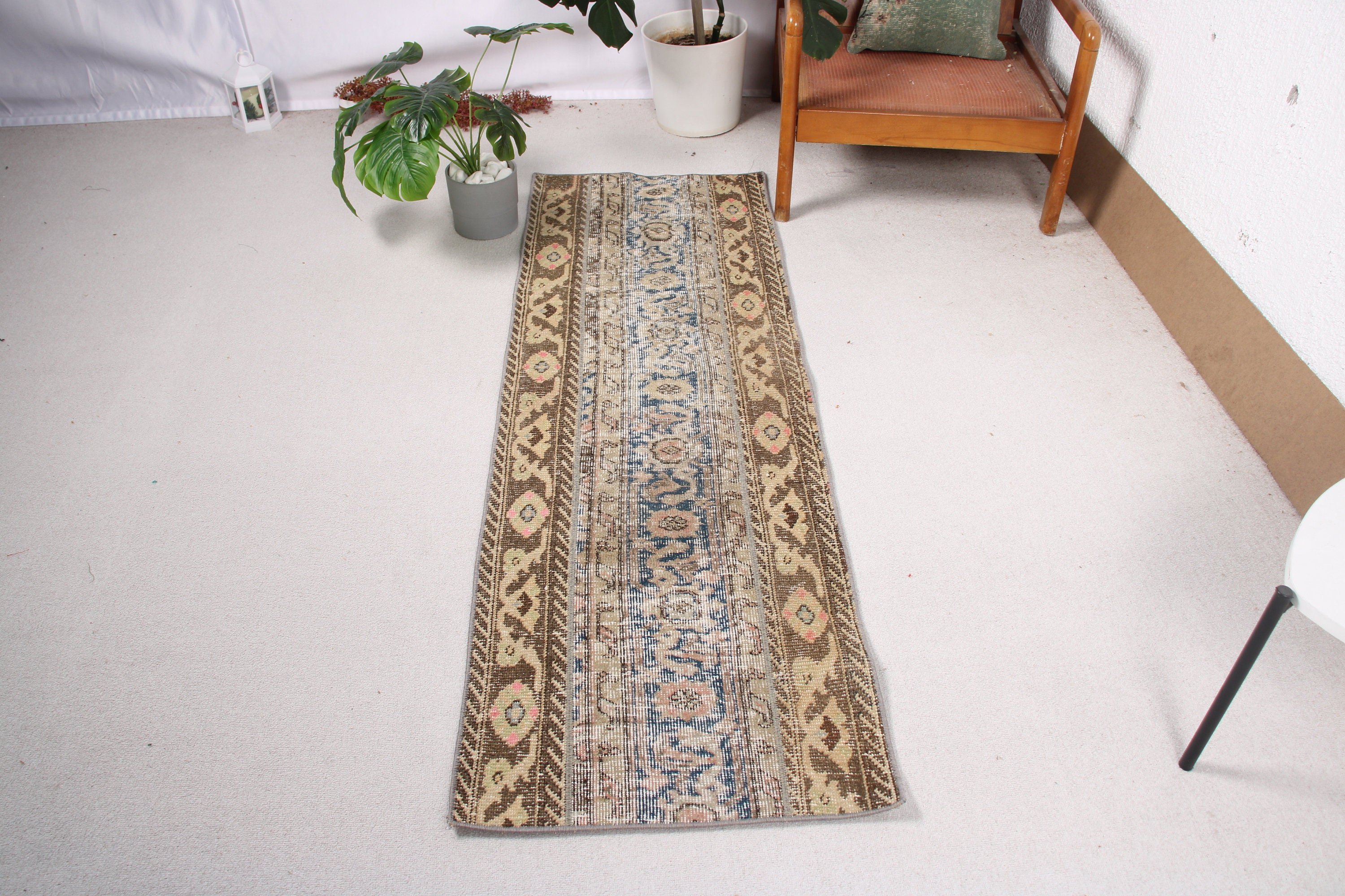 Uzun Yolluk Halıları, Mutfak Halıları, El Dokuma Halıları, Türk Halıları, Kahverengi Oryantal Halı, Yer Halısı, Vintage Halılar, 1.9x5.9 ft Yolluk Halıları