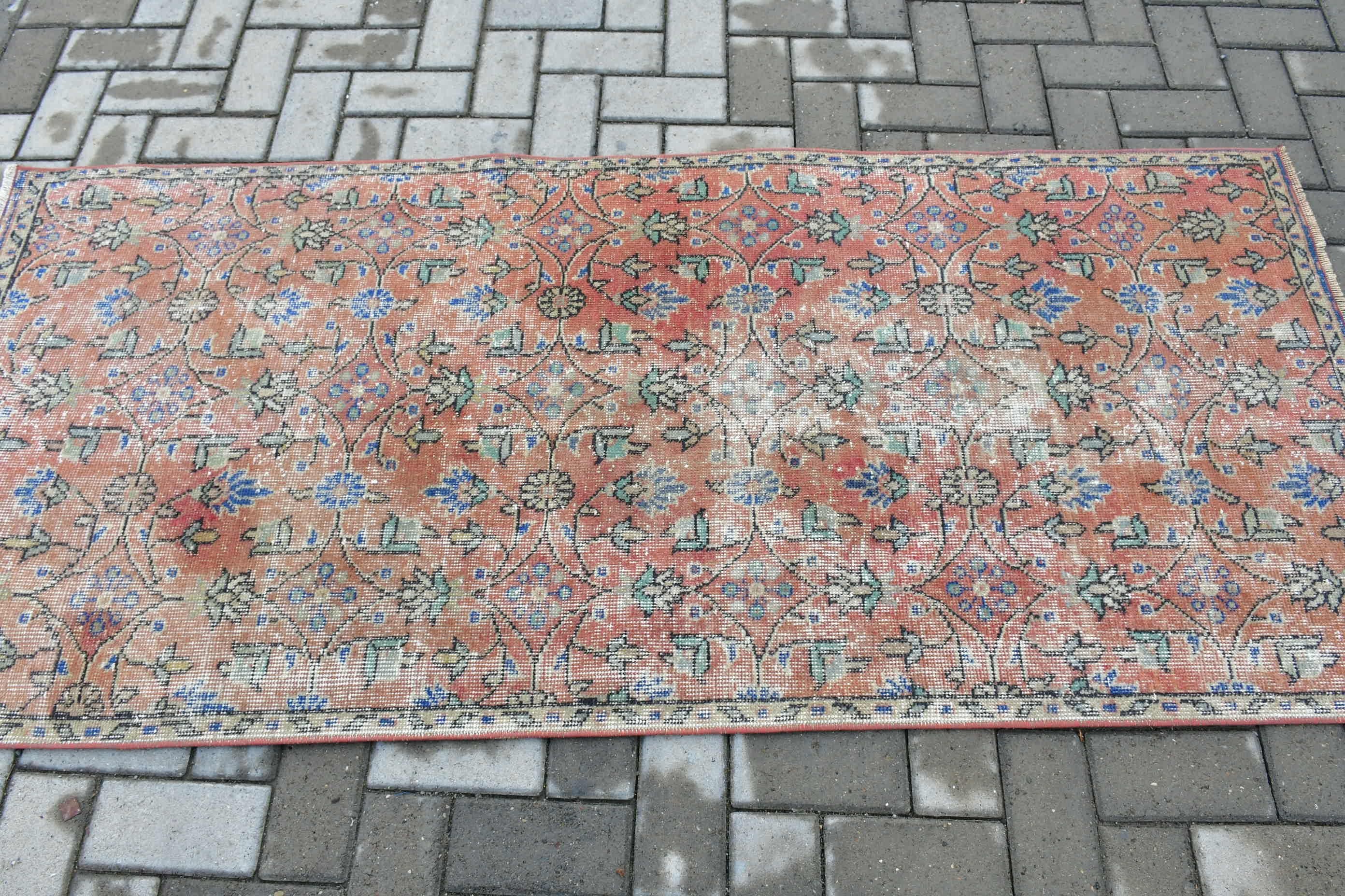 Kırmızı Yün Halılar, Giriş Halıları, Yatak Odası Halıları, Vintage Halı, 2,9x6,5 ft Accent Halı, Yer Halısı, Türk Halıları, Çocuk Halısı