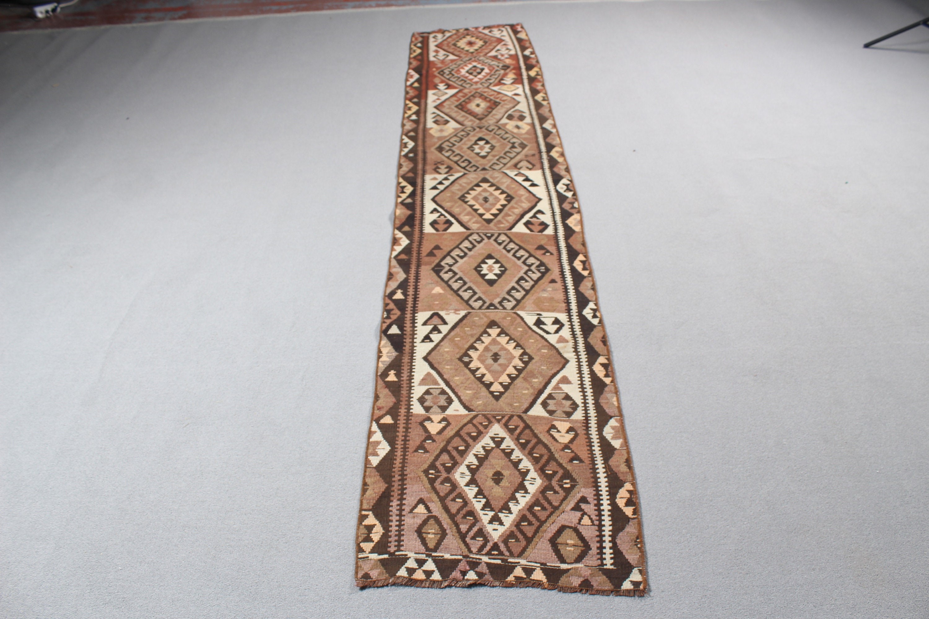 Turkish Rugs, Vintage Rug, Bronze Luxury Rugs, Boho Rug, Corridor Rug, Geometric Rugs, Bohemian Rug, 2.1x10.5 ft Runner Rug, Hallway Rug