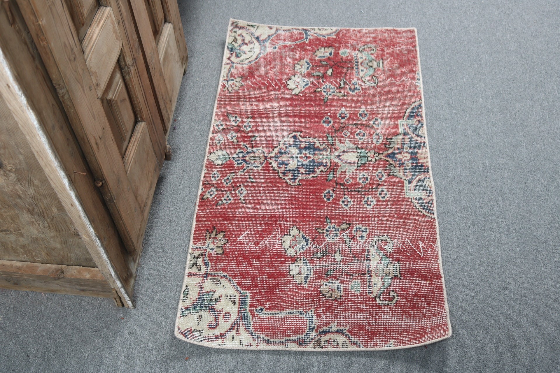 2x3.6 ft Small Rugs, Exotic Rugs, Red Statement Rug, Handwoven Rugs, Bathroom Rug, Turkish Rugs, Neutral Rug, Entry Rugs, Vintage Rugs