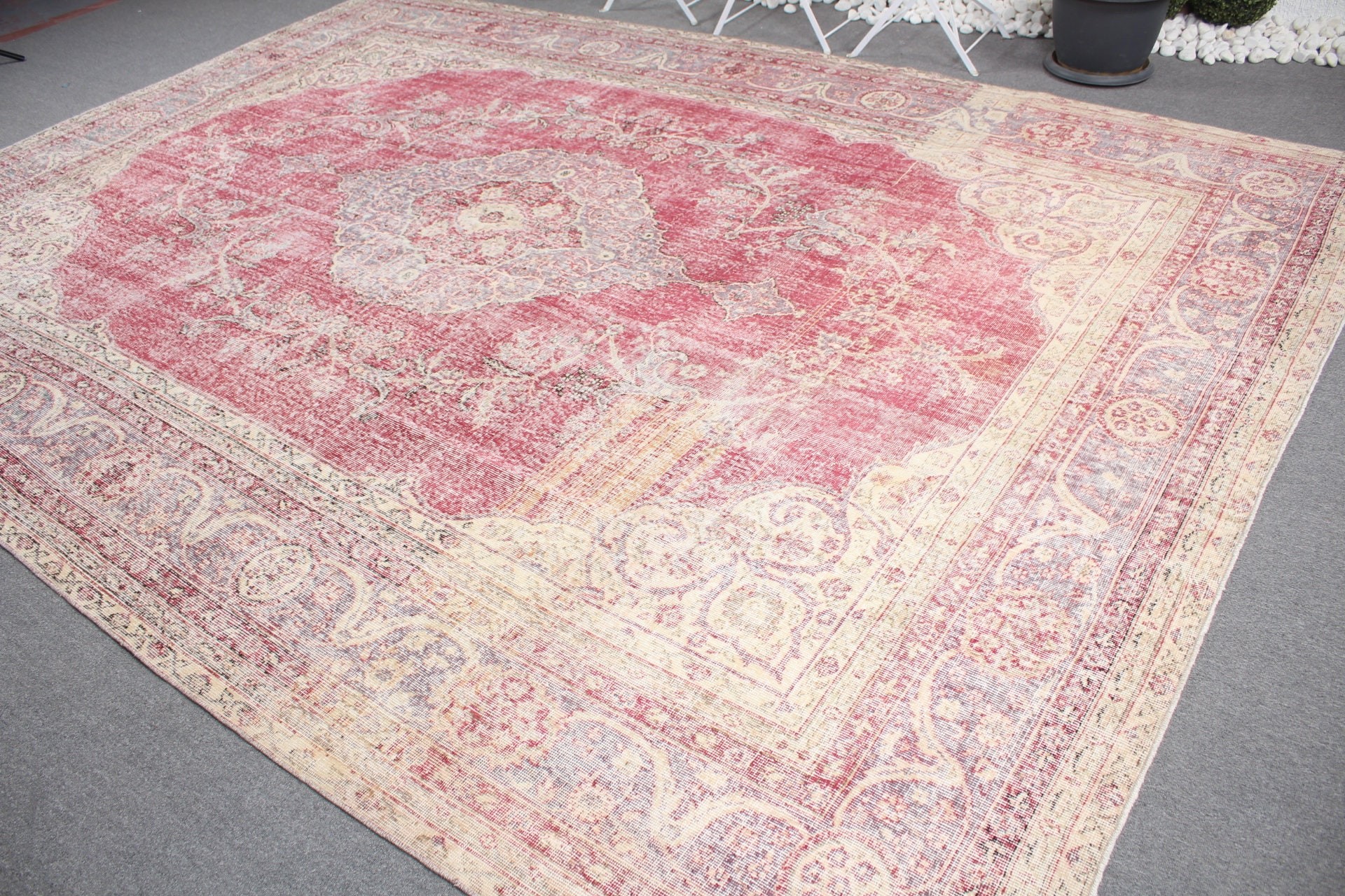 Kırmızı Yün Halı, Ev Dekorasyonu Halıları, Salon Halısı, Oushak Halıları, Yemek Odası Halıları, Vintage Halılar, Soluk Halılar, 9x12.4 ft Büyük Boy Halı, Türk Halıları