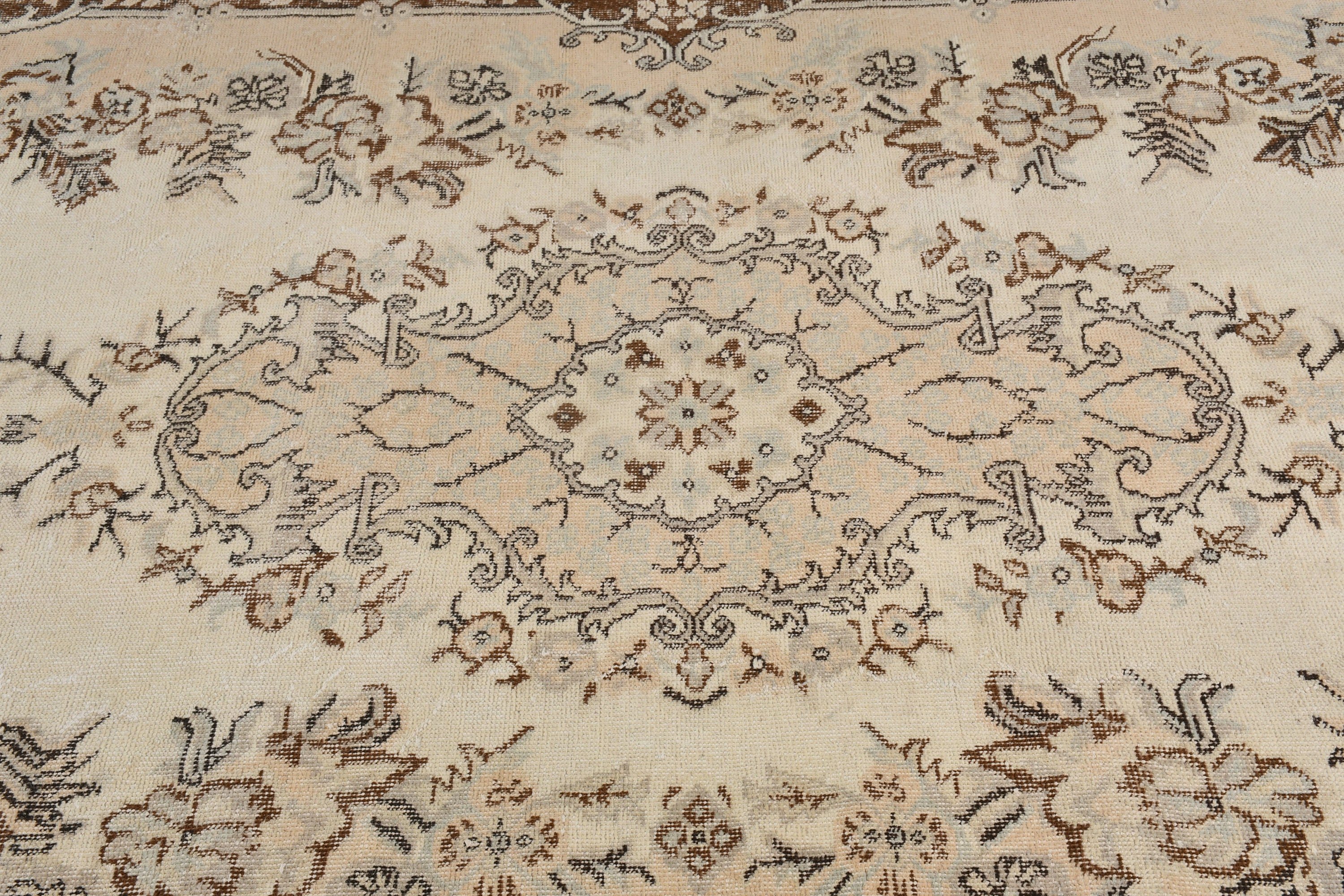 Bej Ev Dekor Halıları, Salon Halısı, 5.8x9.6 ft Büyük Halı, Göçebe Halıları, Türk Halısı, Oushak Halısı, Vintage Halı, Oturma Odası Halısı, Anadolu Halısı