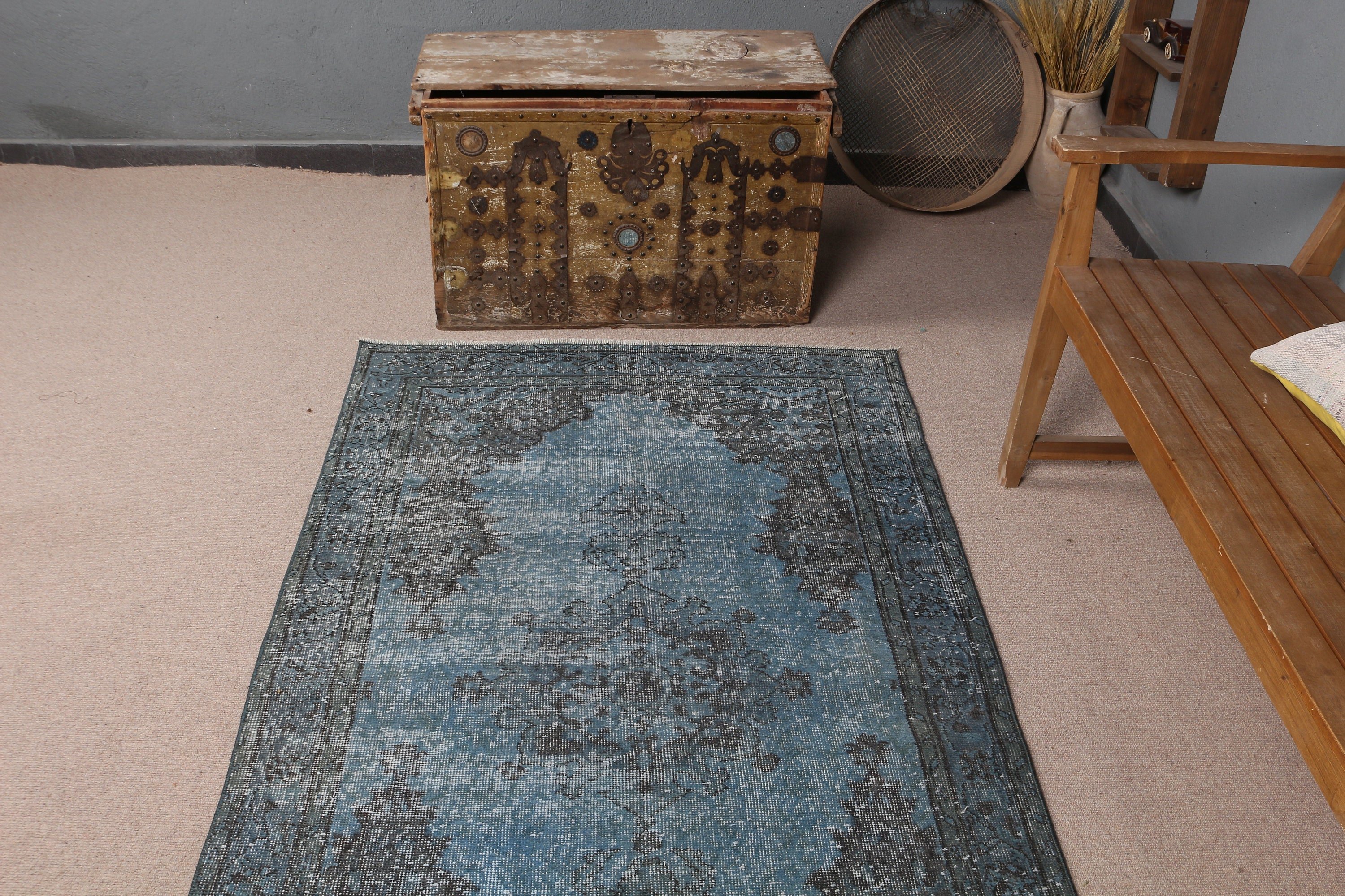 Antique Rug, Blue Cool Rugs, Bedroom Rug, Vintage Rugs, Turkish Rugs, Nursery Rugs, Rugs for Nursery, Moroccan Rug, 3.7x6.9 ft Area Rugs