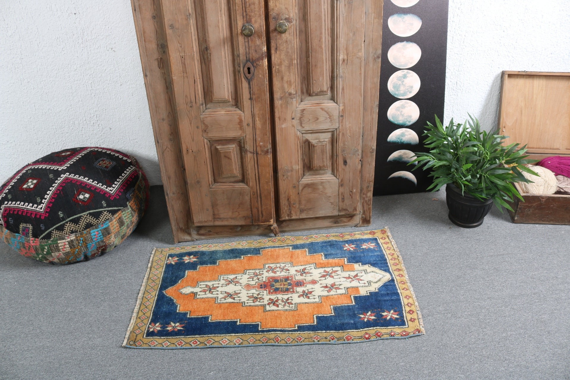 Turuncu Geometrik Halılar, Türk Halısı, Geometrik Halılar, Mutfak Halıları, Banyo Halıları, Vintage Halılar, 1.8x3.3 ft Küçük Halılar, Küçük Boho Halı, Yer Halısı