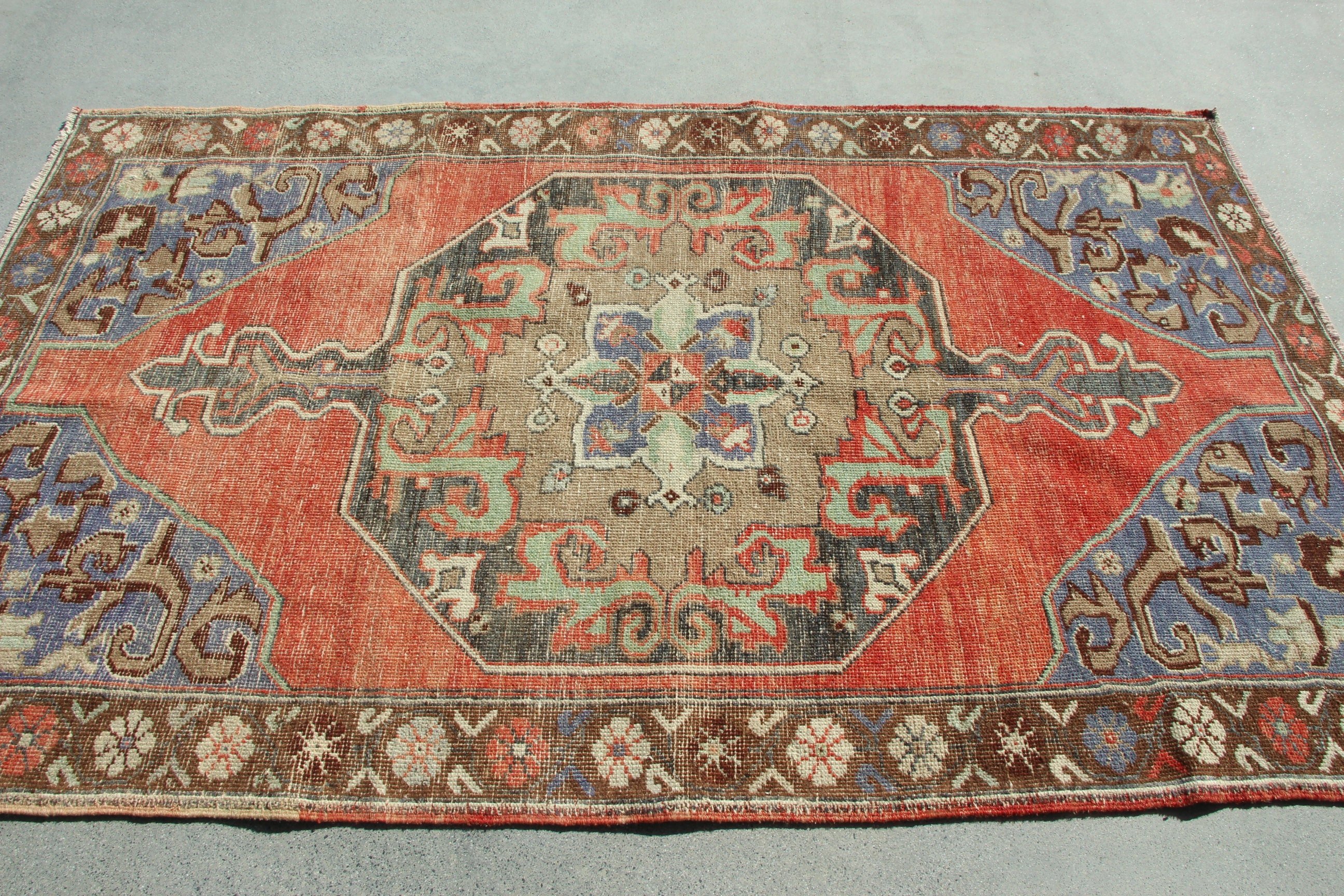 Kilim, Mutfak Halıları, Nötr Halı, Yemek Odası Halıları, 4,4x7,2 ft Alan Halıları, Türk Halısı, Lüks Halı, Kırmızı Oryantal Halılar, Vintage Halı