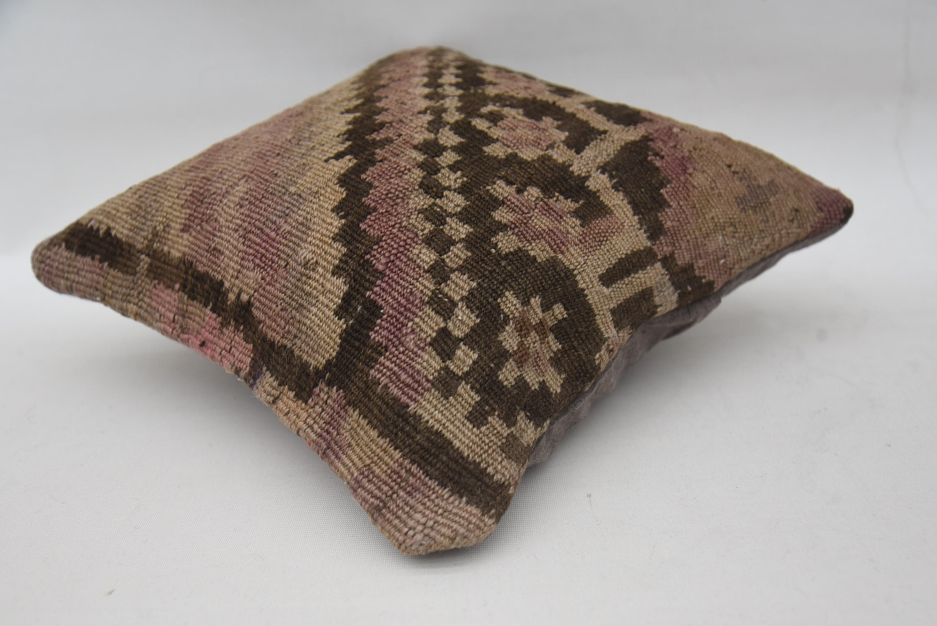 14"x14" Brown Pillow Cover, Vintage Kilim Pillow, Interior Designer Pillow, Turkish Corner Cushion Cover, Gift Pillow