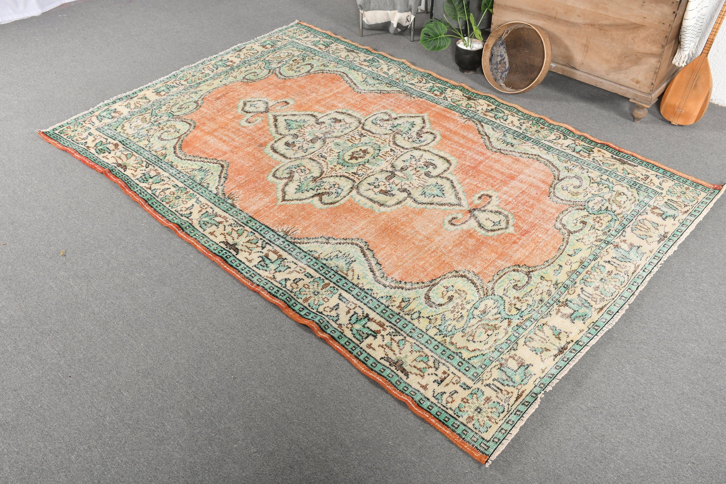 6.4x9.4 ft Large Rug, Turkish Rug, Vintage Rug, Living Room Rug, Dining Room Rugs, Antique Rug, Dorm Rug, Oriental Rug, Green Bedroom Rug