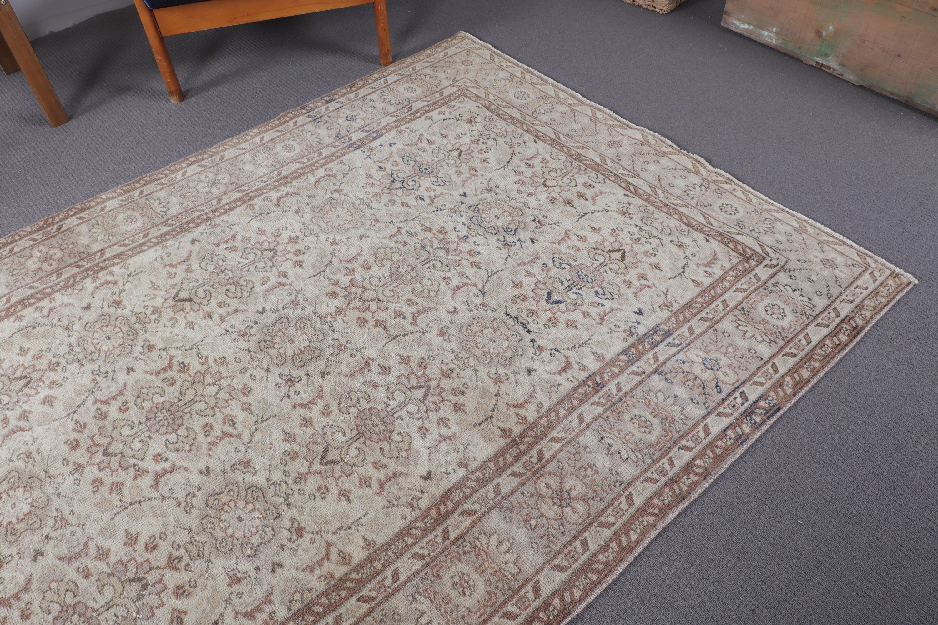 Antique Rug, Turkish Rug, Office Rugs, Cool Rug, Large Oushak Rugs, Beige Floor Rug, 5x8.8 ft Large Rug, Dining Room Rugs, Vintage Rug