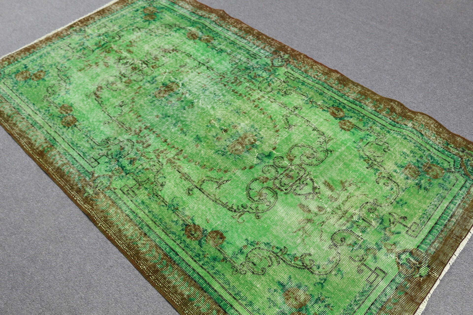 Retro Rugs, Turkish Rugs, Dining Room Rugs, Antique Rug, Living Room Rug, Green Oushak Rug, 4.1x7 ft Area Rug, Vintage Rug