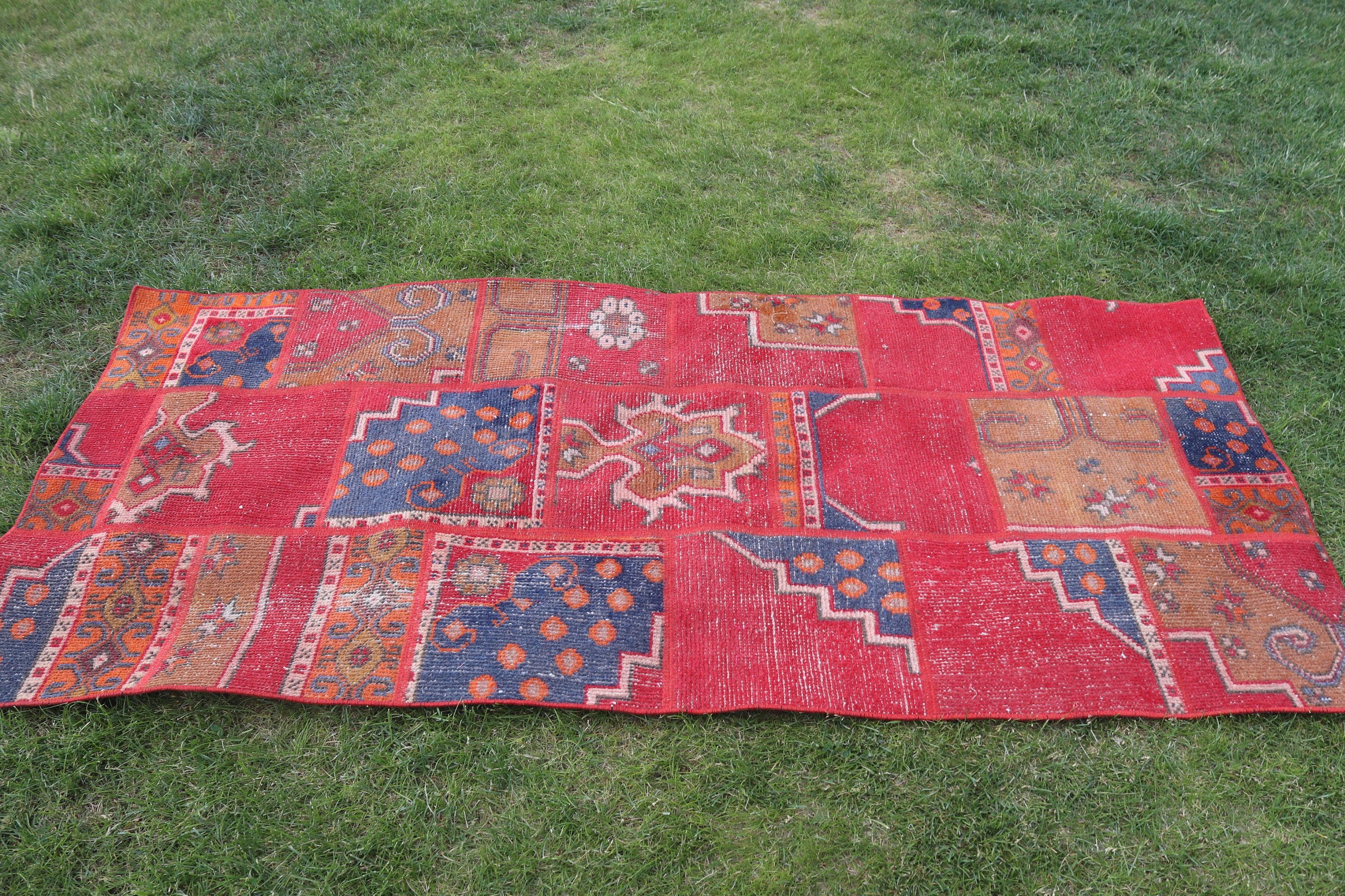 Turkish Rug, Rugs for Boho Accent, Vintage Rugs, Bedroom Rugs, Nursery Rugs, 3x6.7 ft Accent Rugs, Red Boho Rugs, Floor Rugs, Cool Rugs