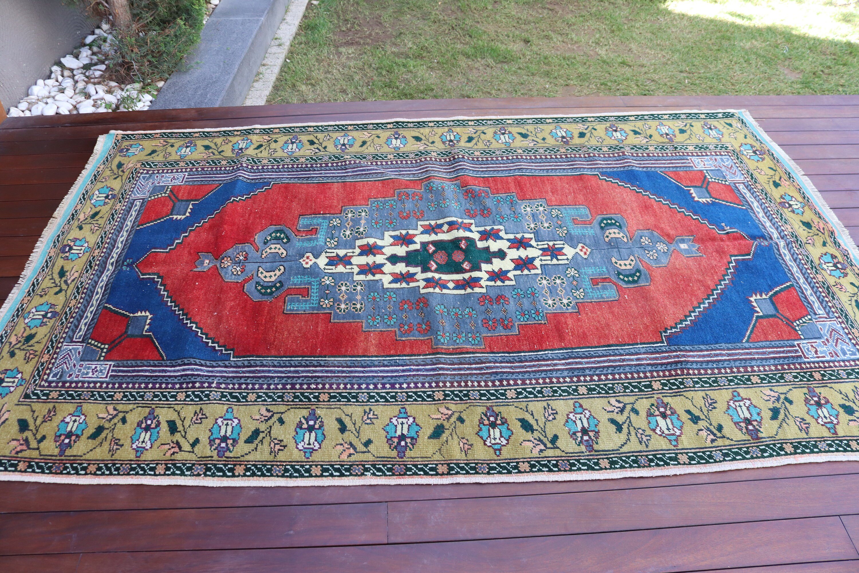 Lüks Halılar, Yemek Odası Halısı, Türk Halısı, 5x7,8 ft Alan Halıları, Kırmızı El Dokuma Halılar, Oturma Odası Halıları, Vintage Halı