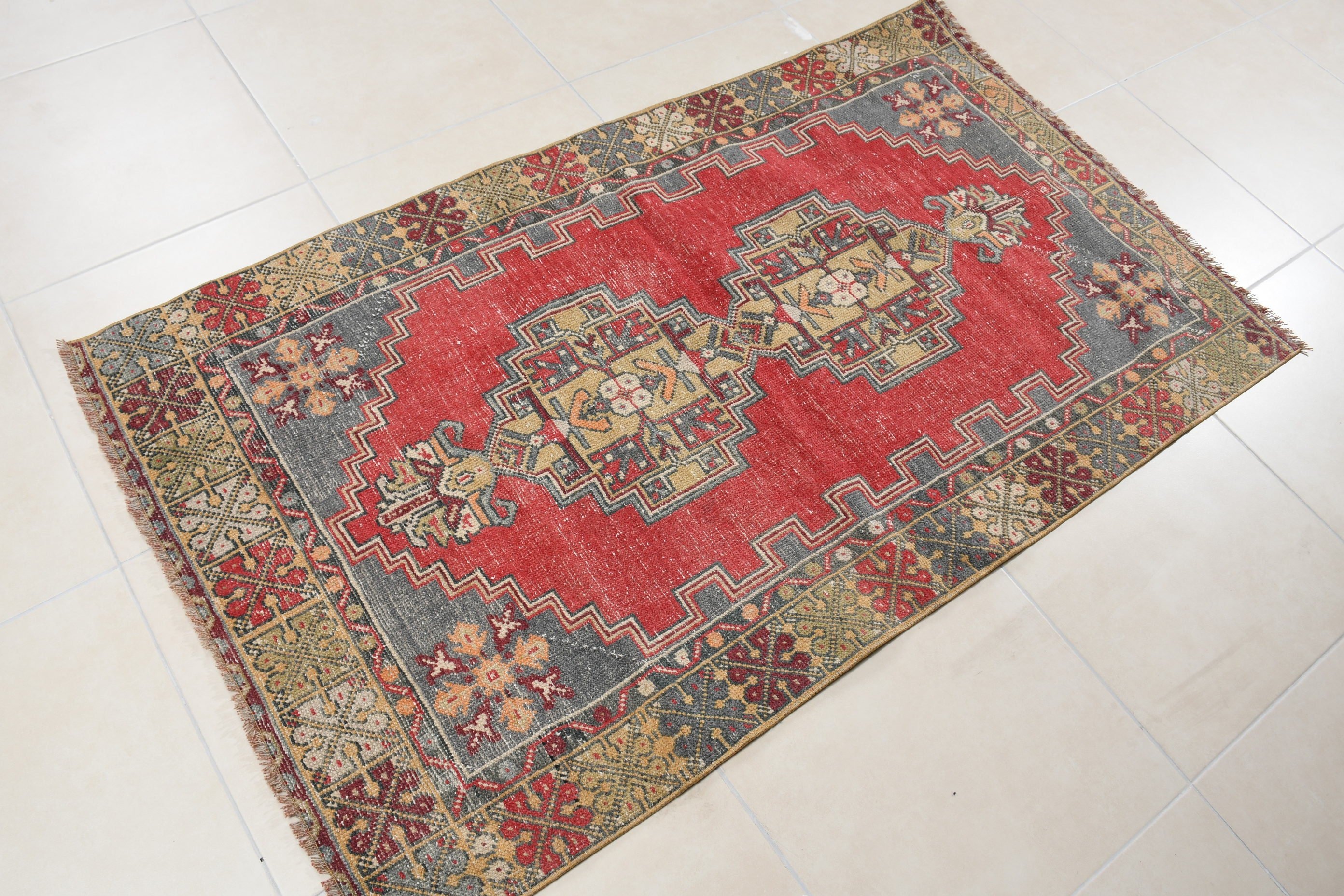 Ethnic Rugs, Red Moroccan Rug, Vintage Rug, Turkish Rugs, Rugs for Bedroom, Bedroom Rugs, Nursery Rug, Oushak Rug, 3.3x5.6 ft Accent Rug