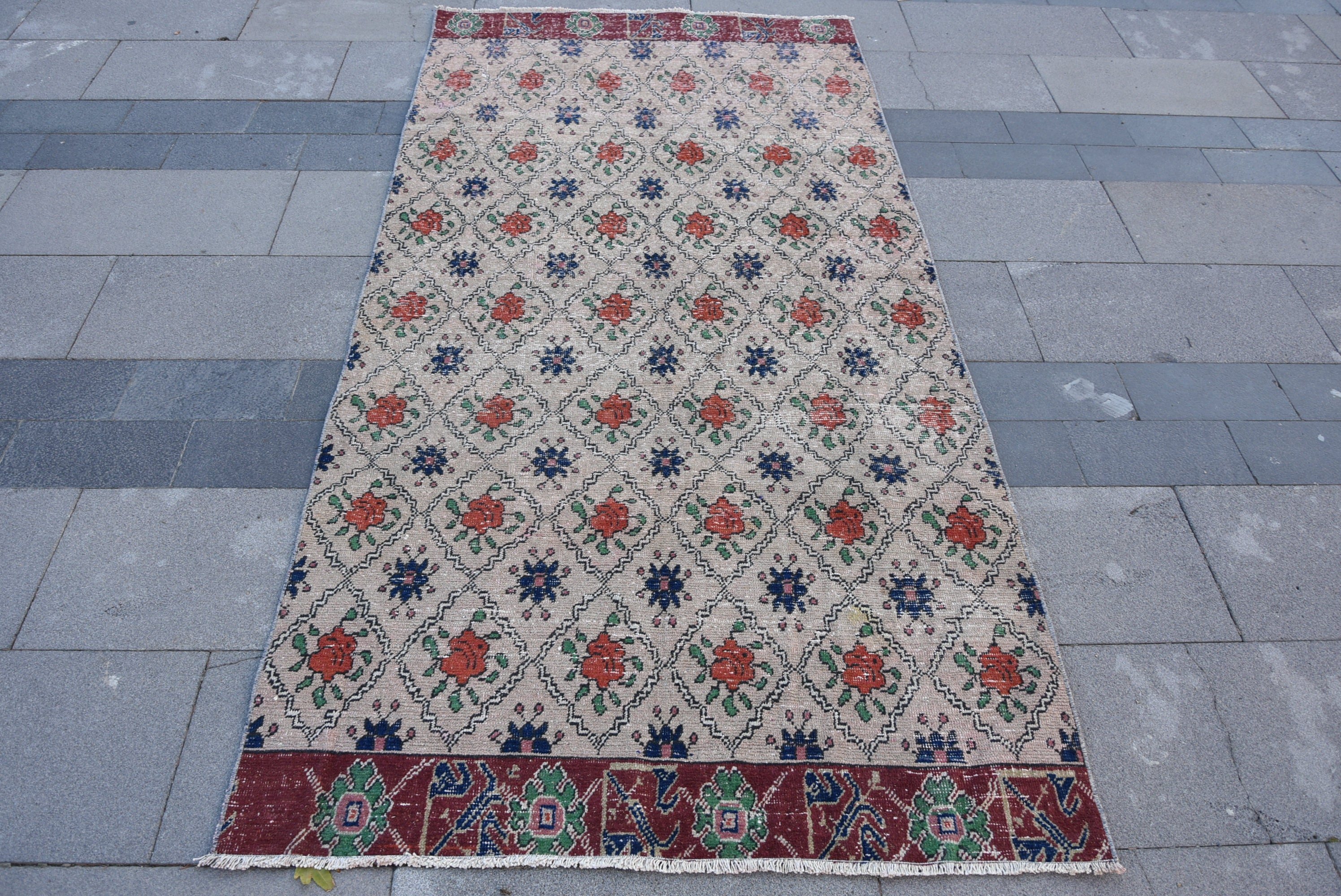 Moroccan Rug, Kitchen Rugs, 3.7x7.4 ft Area Rugs, Natural Rugs, Brown Floor Rug, Turkish Rug, Dining Room Rug, Vintage Rug
