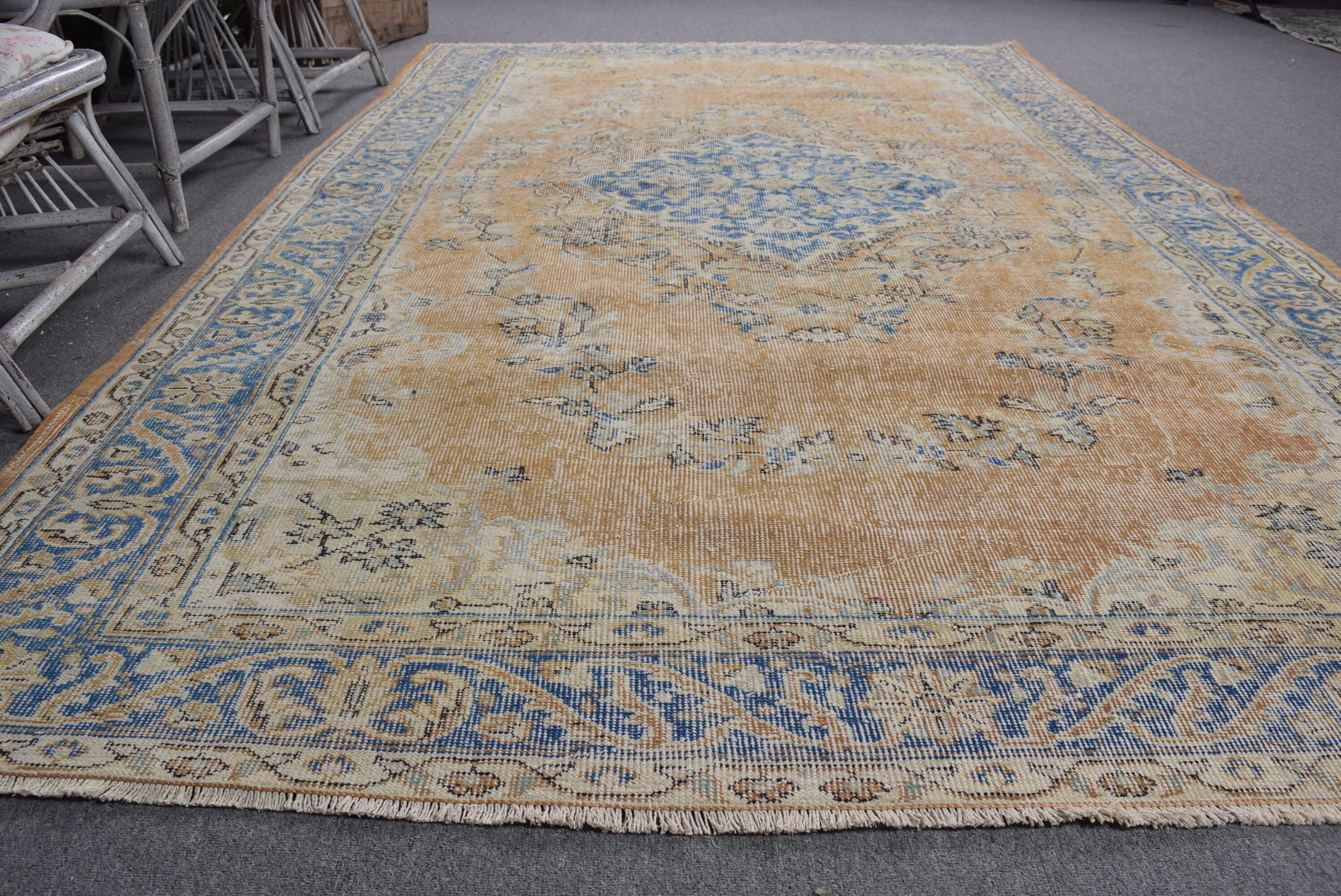 Oriental Rugs, Turkish Rug, Salon Rug, Living Room Rugs, 6.3x9.8 ft Large Rug, Yellow Oriental Rug, Vintage Rugs, Tribal Rug