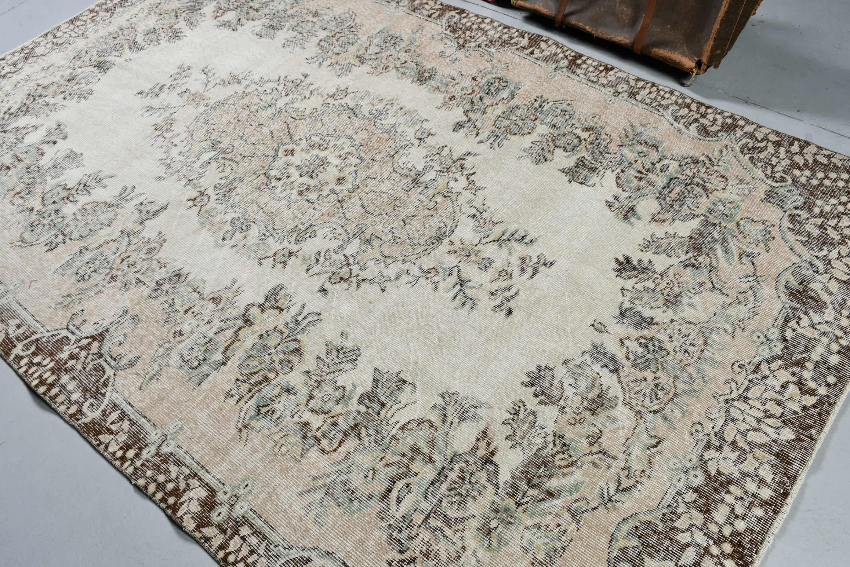 Salon Rug, Oriental Rug, Rugs for Salon, Antique Rug, Turkish Rug, Vintage Rug, Beige Kitchen Rugs, Dining Room Rugs, 5.8x9 ft Large Rug