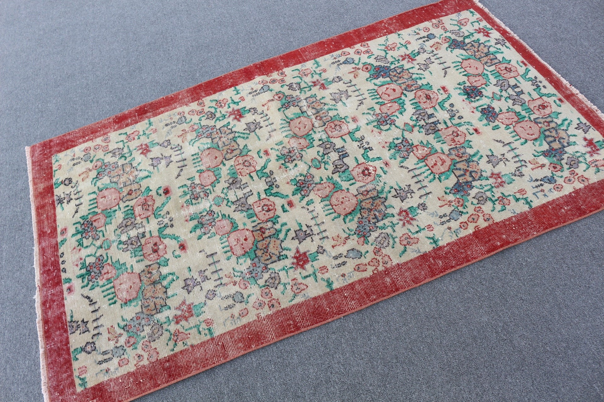 Eski Halılar, Havalı Halı, Vintage Halı, 3,5x5,9 ft Vurgulu Halı, Mutfak Halıları, Yün Halı, Türk Halısı, Mutfak Halısı, Bej Fas Halısı, Giriş Halısı