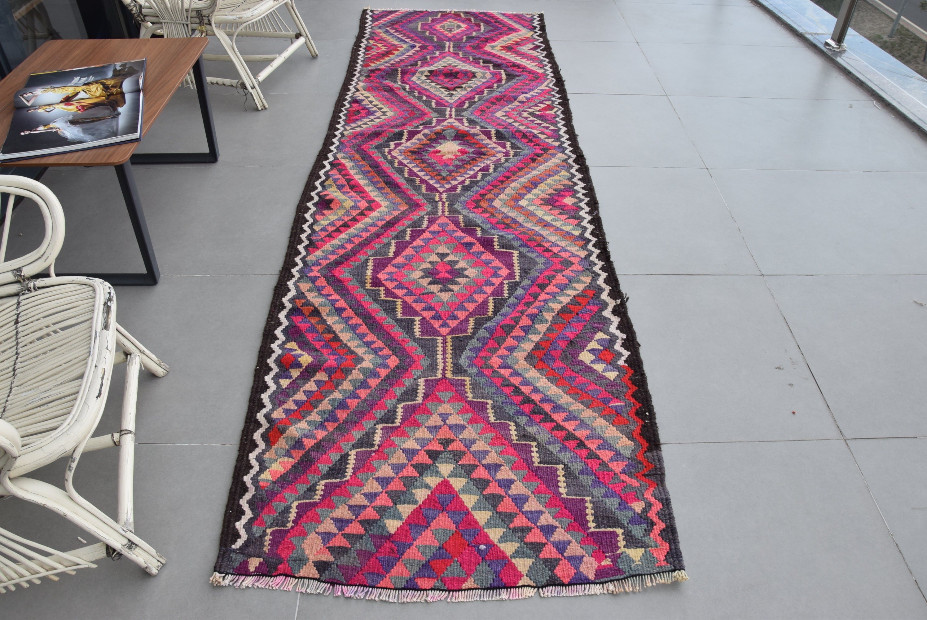 Mutfak Halıları, Kilim, Yatak Odası Halısı, Vintage Halı, Sevimli Halı, Pembe Oushak Halısı, Türk Halıları, Koridor Halıları, 3,1x12,3 ft Yolluk Halısı