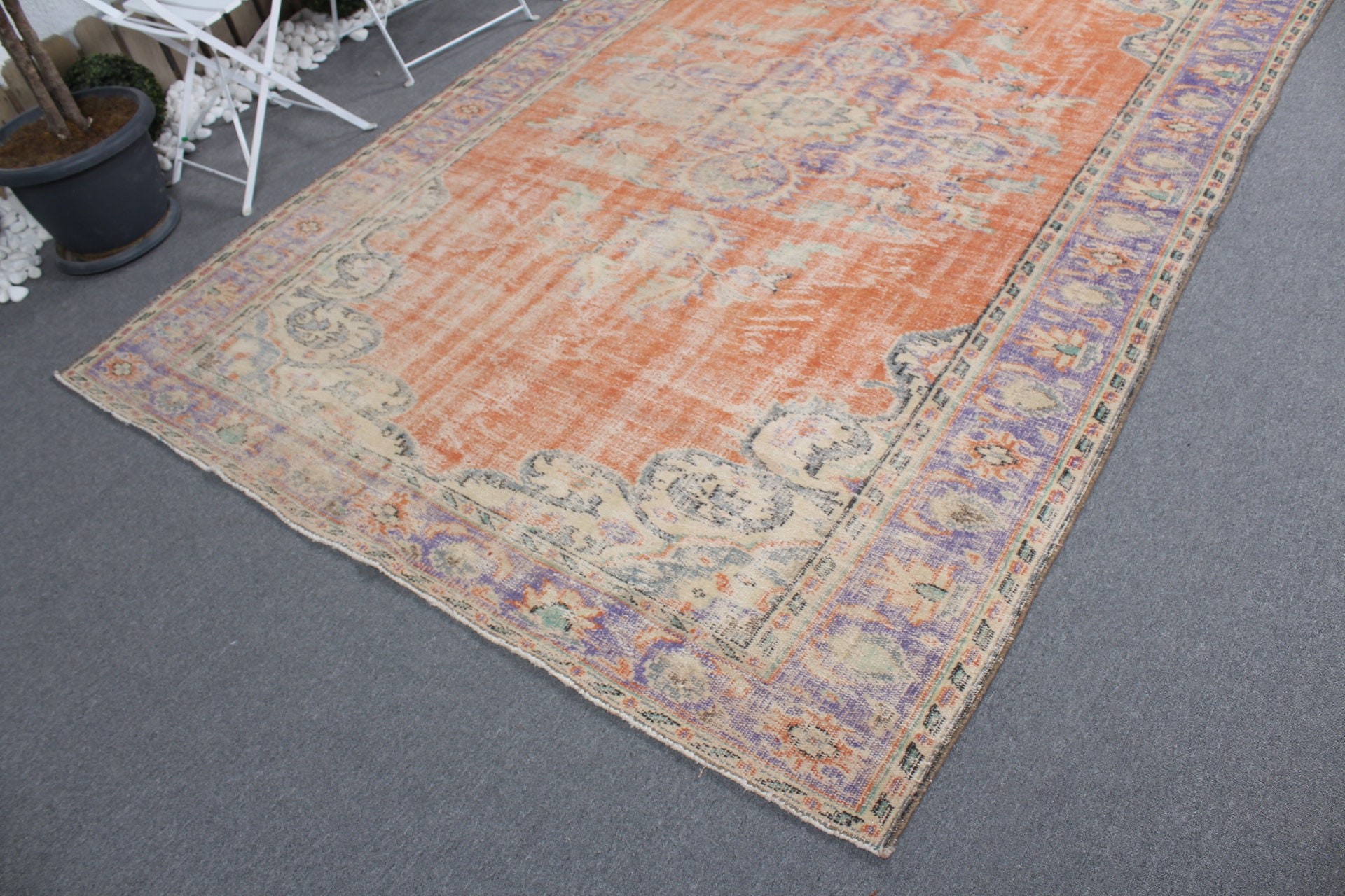 Living Room Rug, Eclectic Rug, Orange Kitchen Rugs, Kitchen Rug, Turkish Rugs, 6.4x9.4 ft Large Rugs, Bedroom Rugs, Wool Rug, Vintage Rug