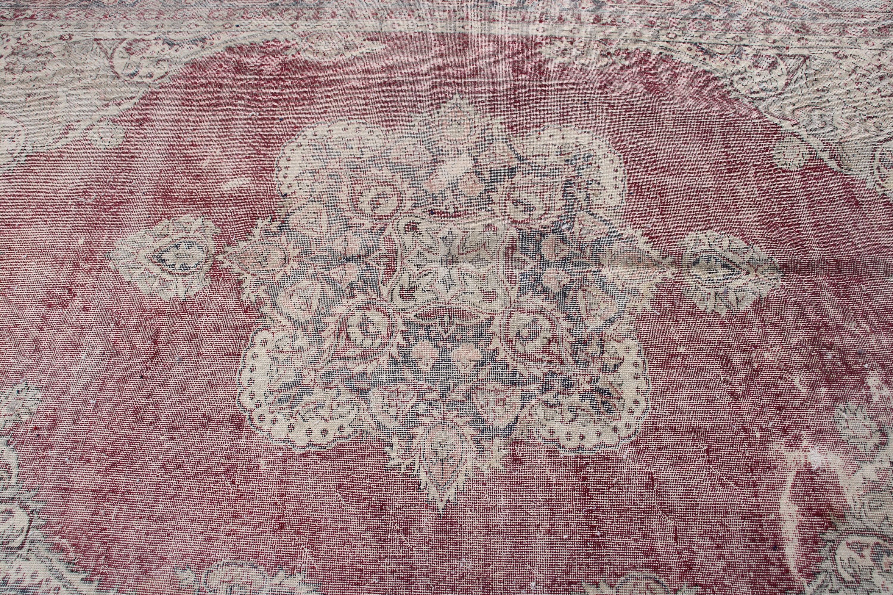 Ev Dekorasyonu Halıları, 6.5x9.5 ft Büyük Halı, Türk Halıları, Kırmızı El Dokuma Halılar, Vintage Halılar, Büyük Oushak Halıları, Oturma Odası Halısı